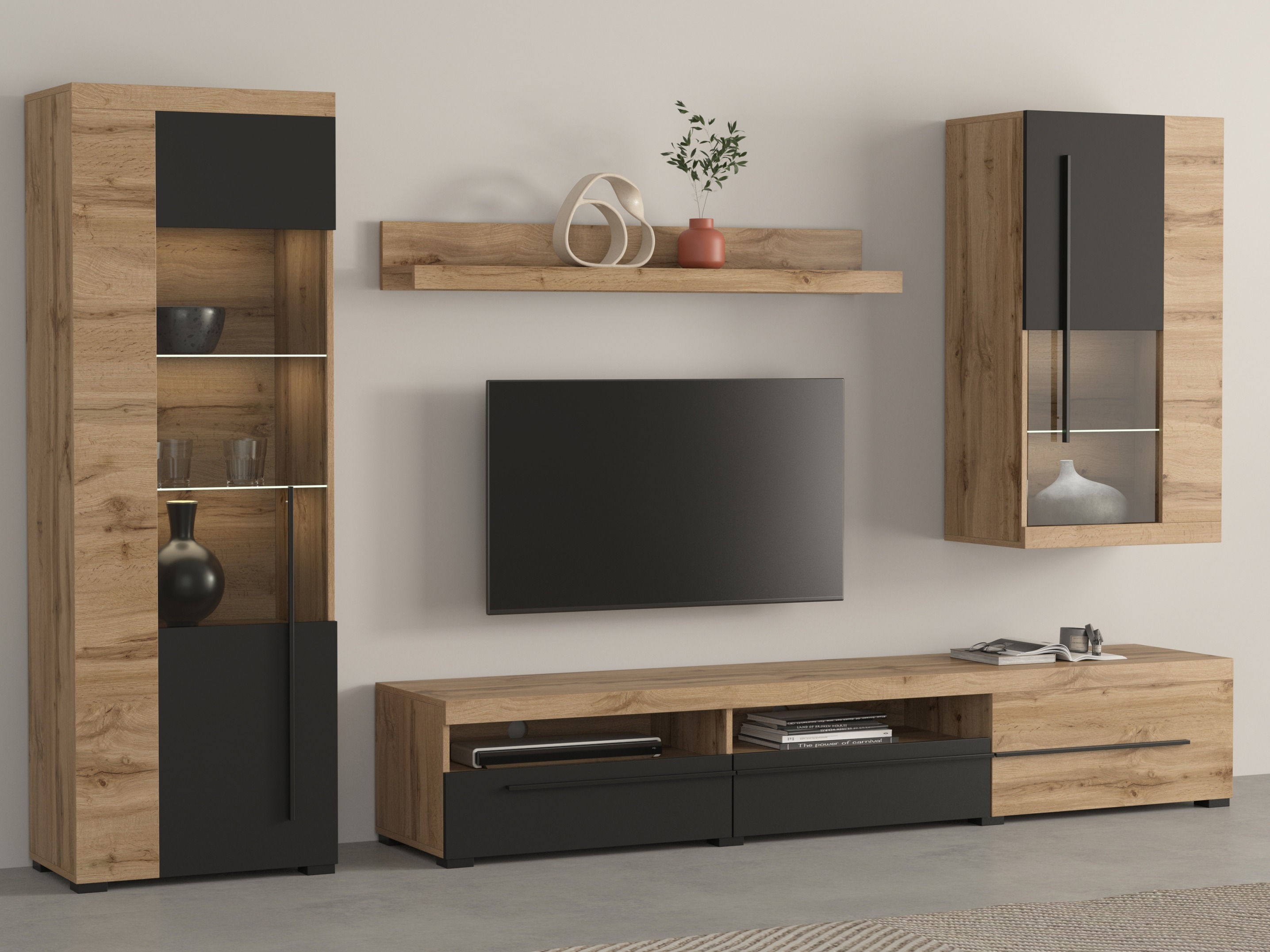 Набор для гостиной Sorciro 105 (Чёрный + Дуб вотан)