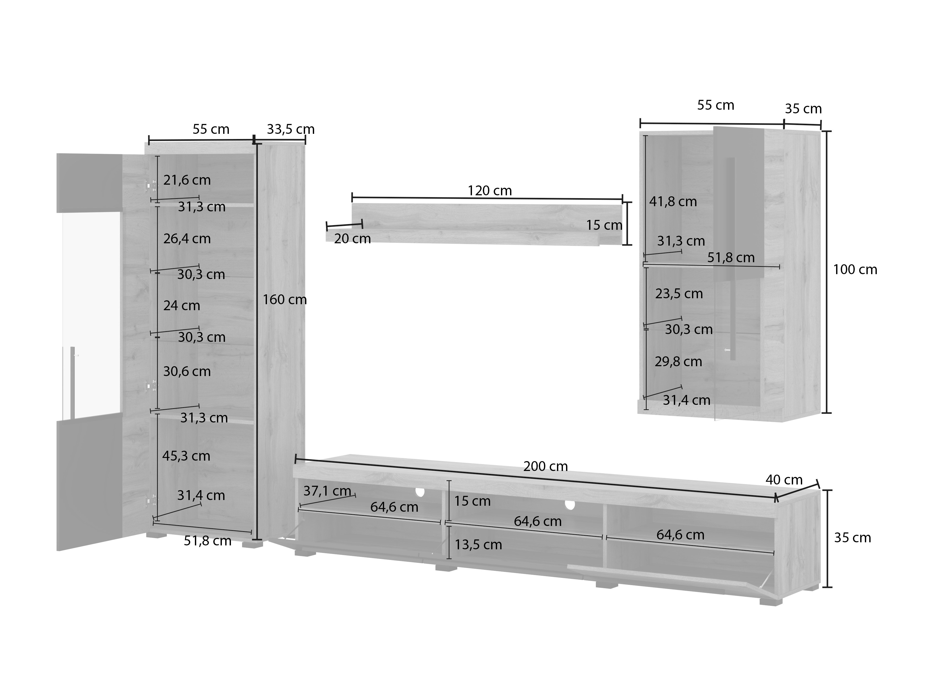 Набор для гостиной Sorciro 105 (Чёрный + Дуб вотан)