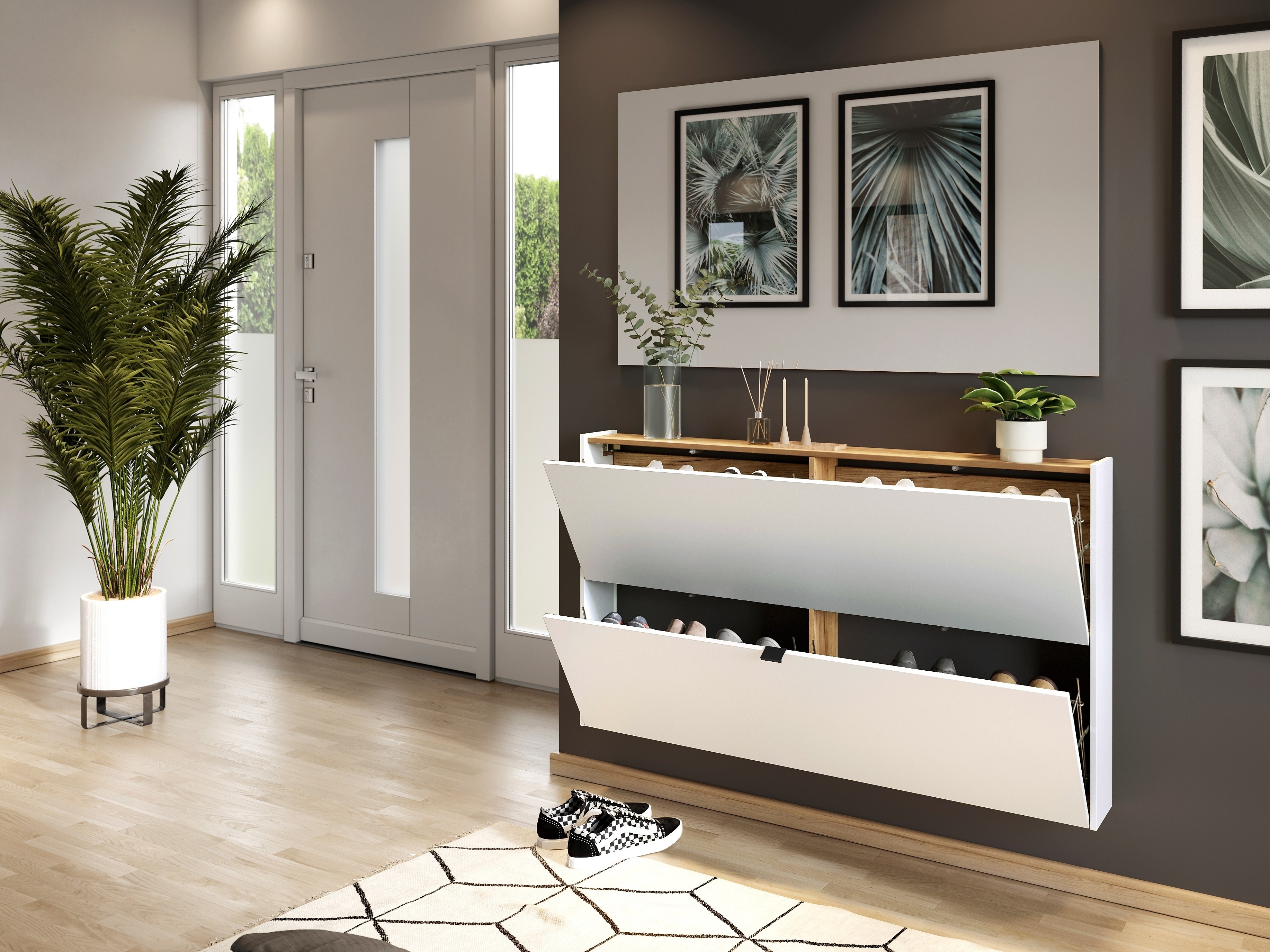 Тумба для обуви Cirsale 108 (Белый + Navarra дуб)