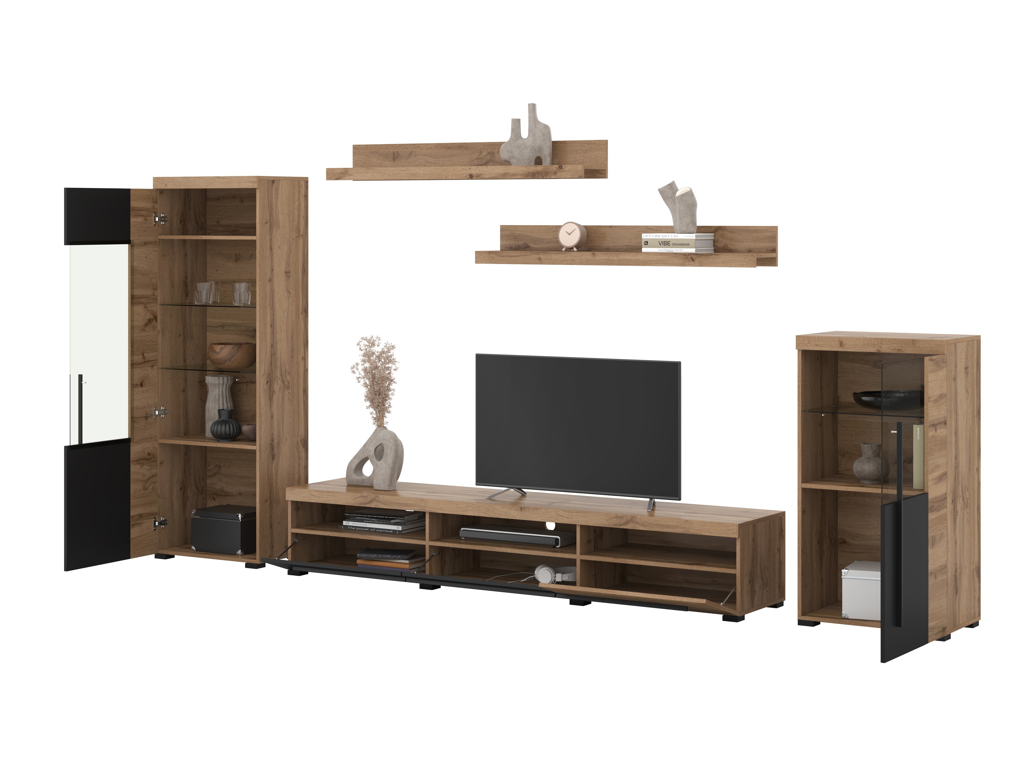 Viesistabas komplekts Sorciro 103 (Melns + Votan ozols)