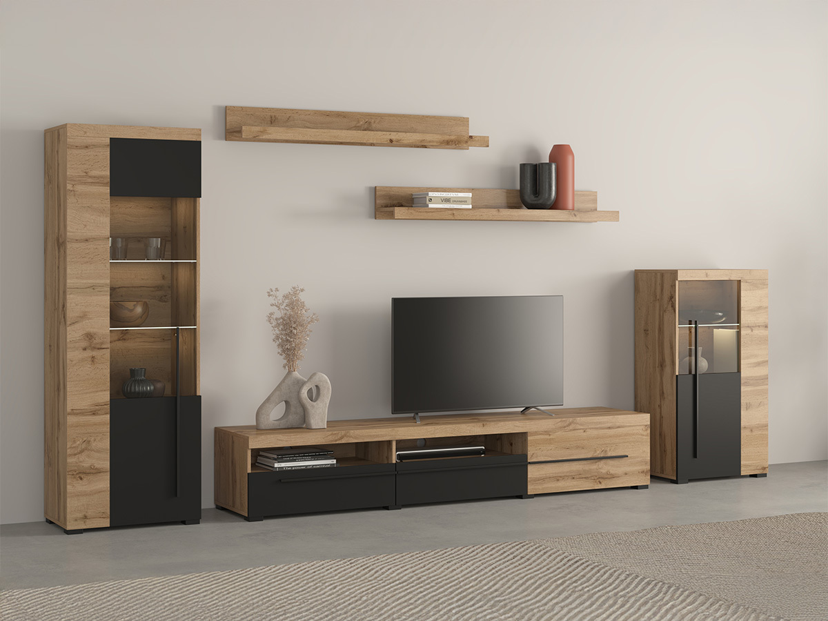 Viesistabas komplekts Sorciro 103 (Melns + Votan ozols)