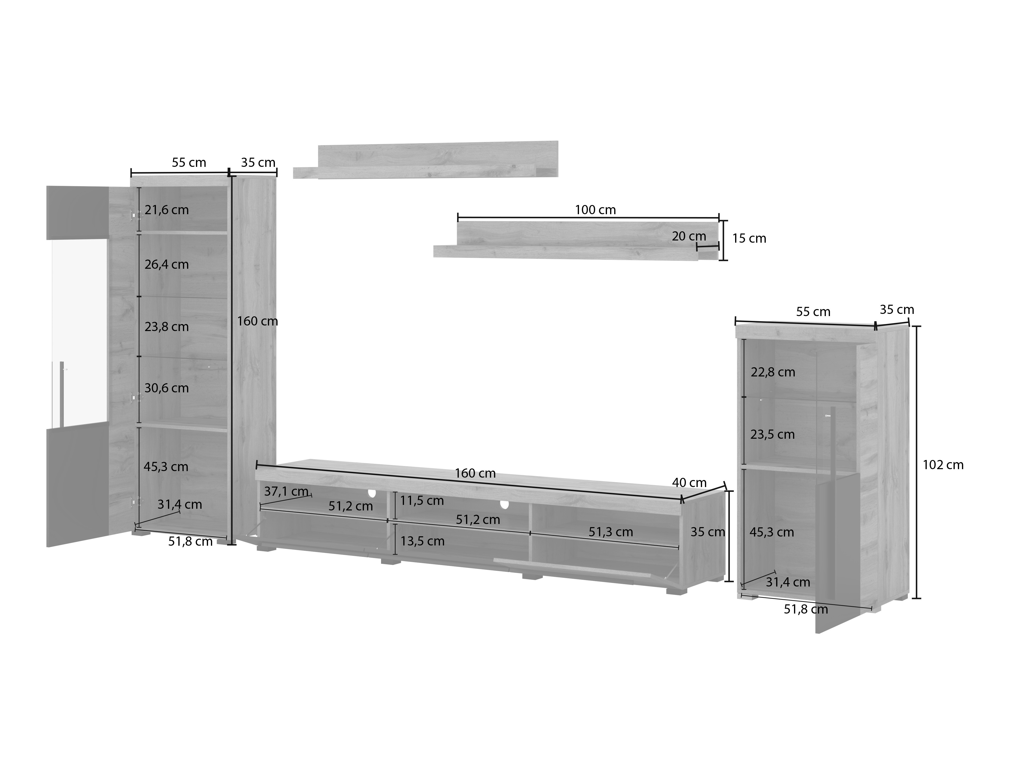 Viesistabas komplekts Sorciro 103 (Rieksts + Tumšs ozols)