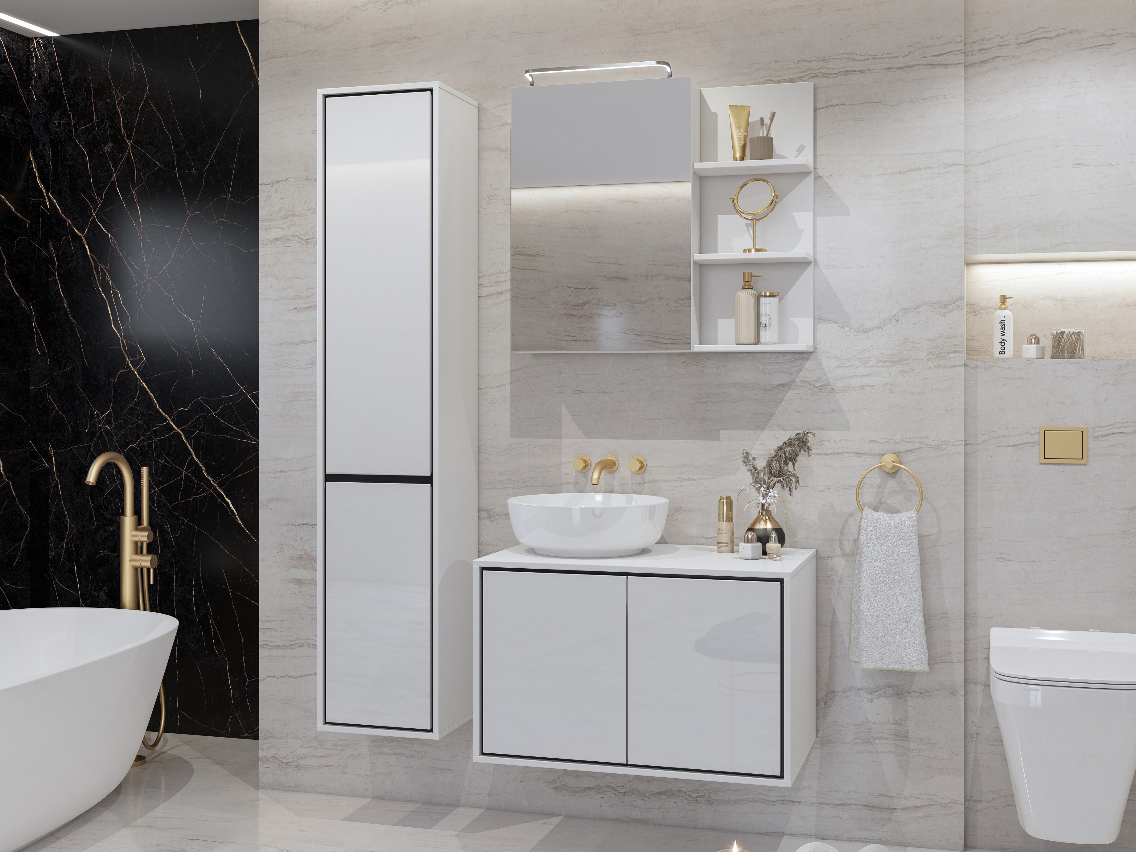 Stāvošs vannas skapītis Tecavu 101 (Glancēts balts + Balts)