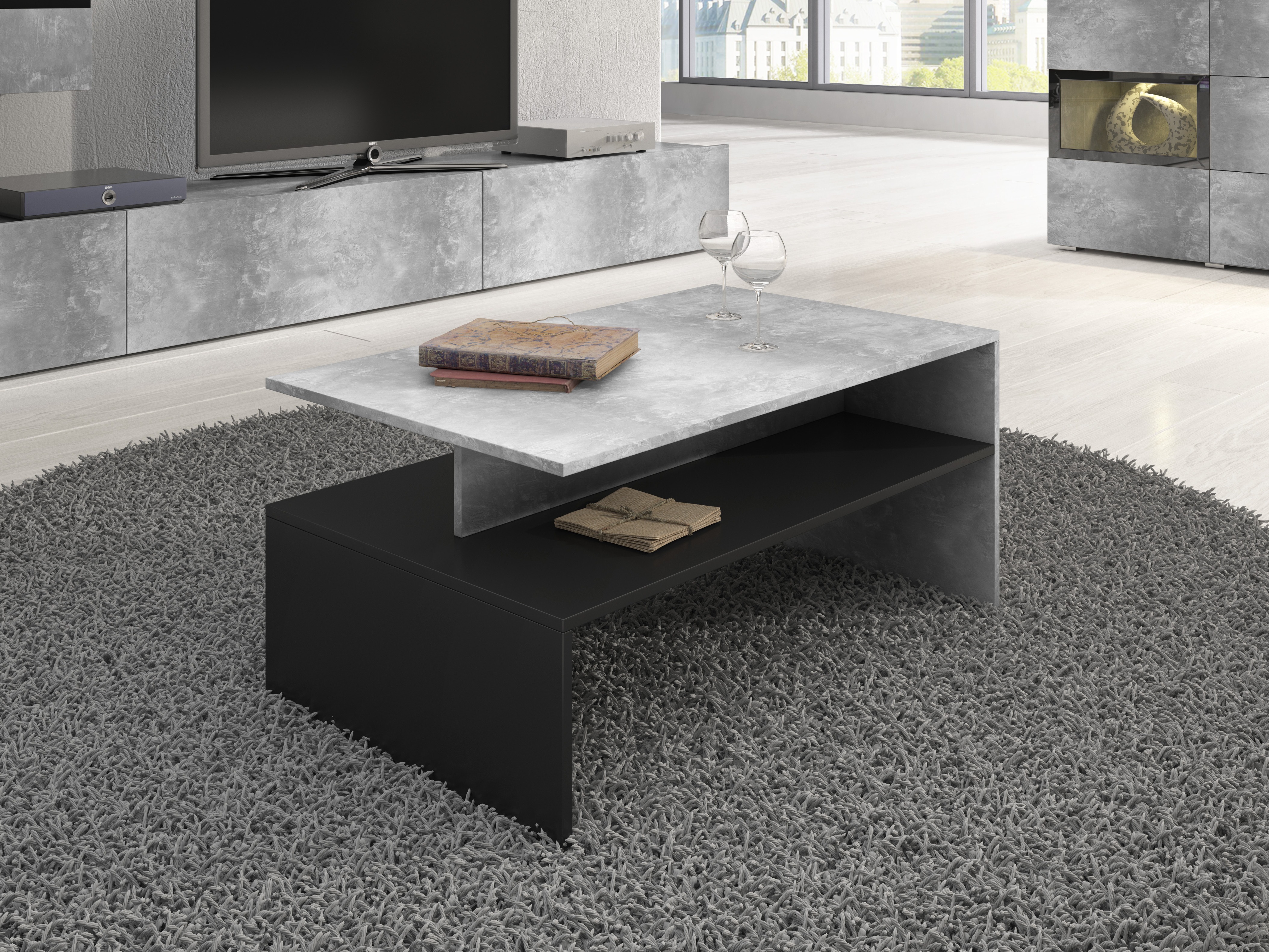 Žurnālu galdiņš Serodeu 103 (Betons + Melns)