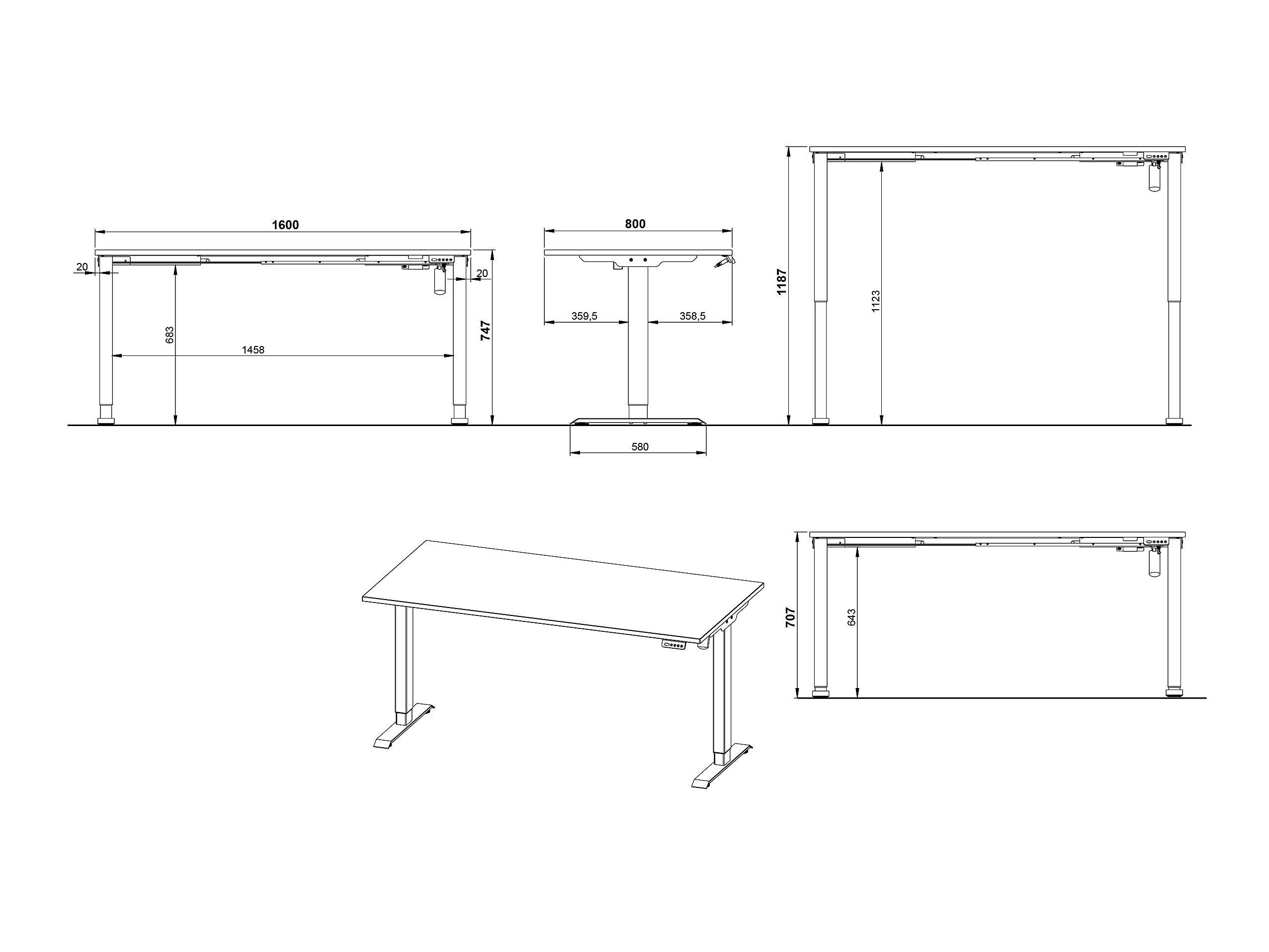 Rakstāmgalds ar regulējamu augstumu Lartesi 117 (Navarra ozols + Balts)