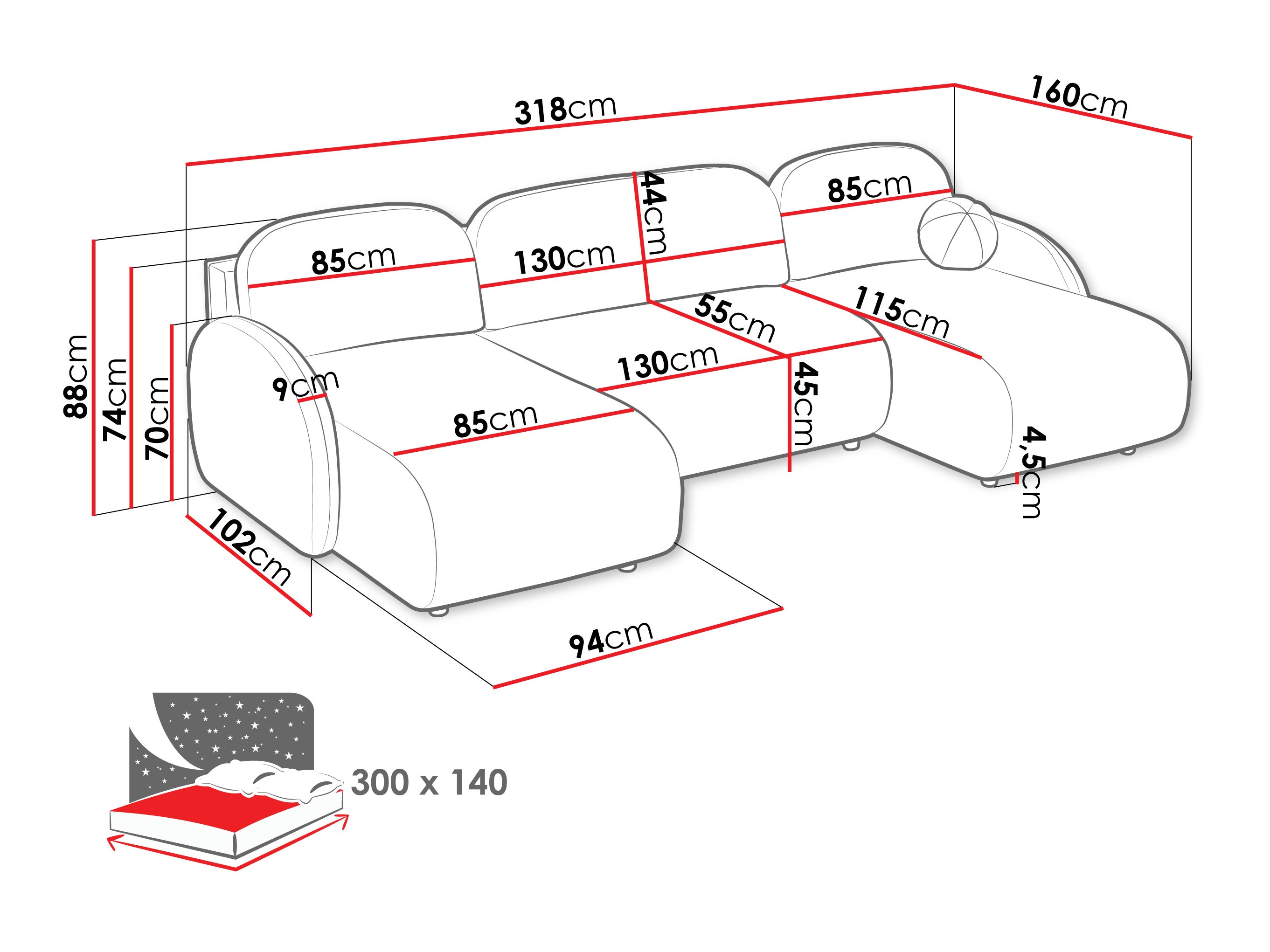 Stūra dīvāns Columbus 250 (Sereno 681)