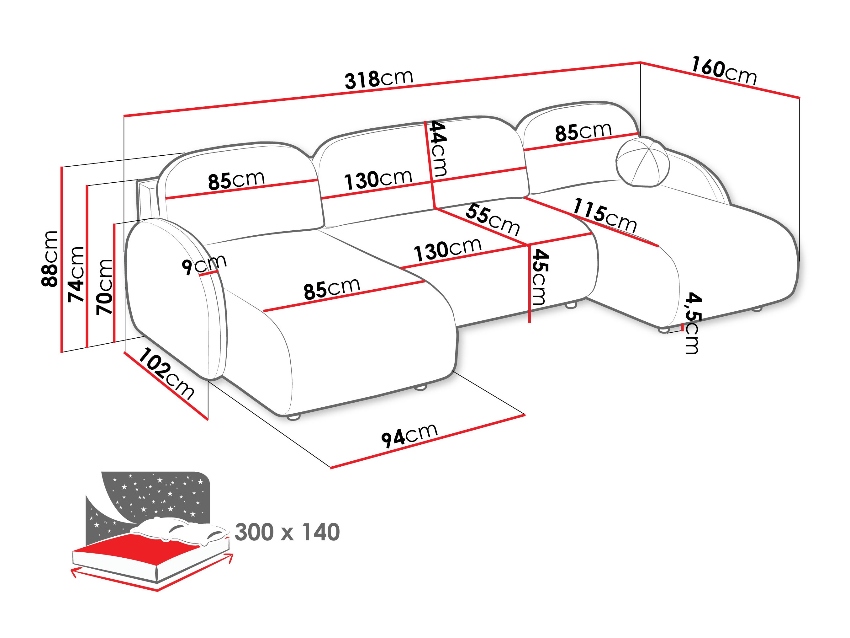 Stūra dīvāns Columbus 250 (Sereno 682)