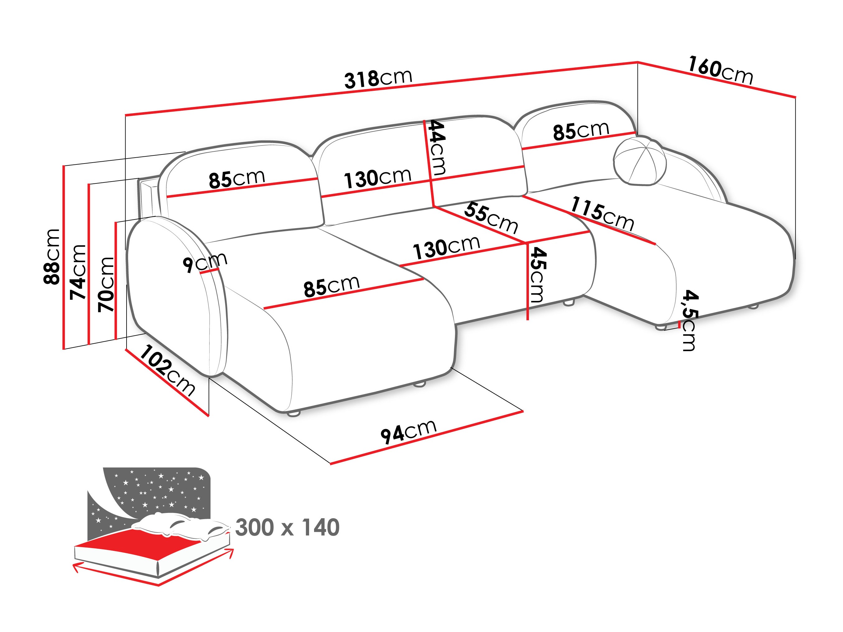 Stūra dīvāns Columbus 250 (Sereno 684)