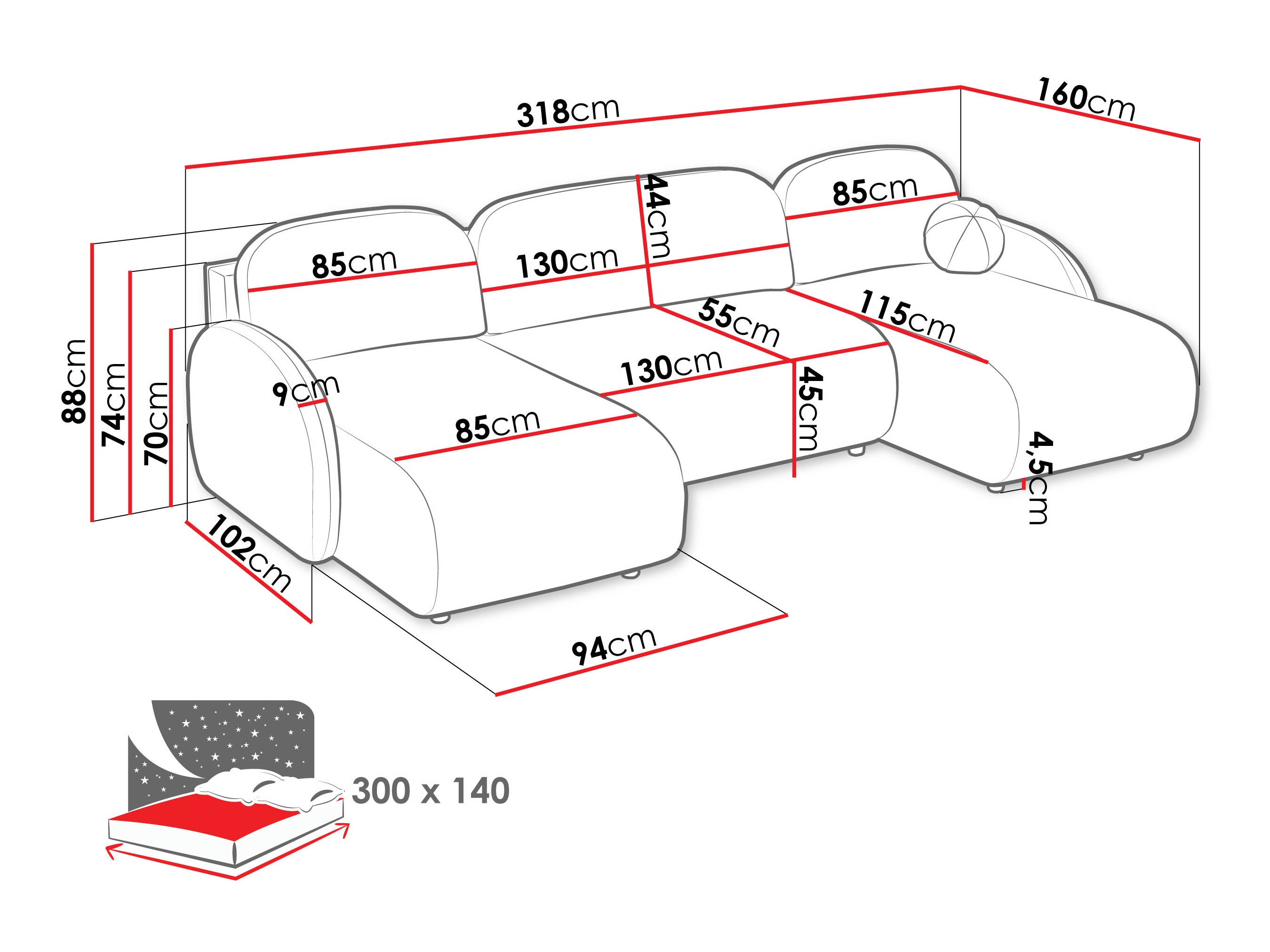 Stūra dīvāns Columbus 250 (Sereno 689)