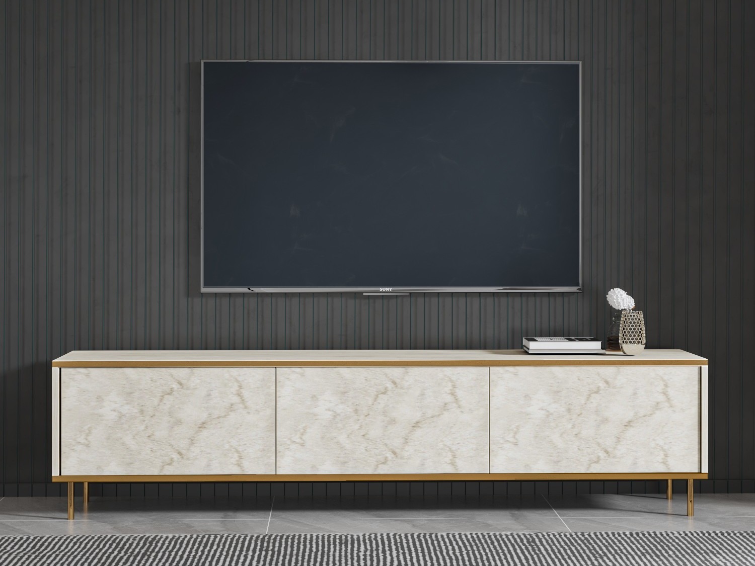 TV galds Kailua 2573 (Gaišs Travertine + Zelta)