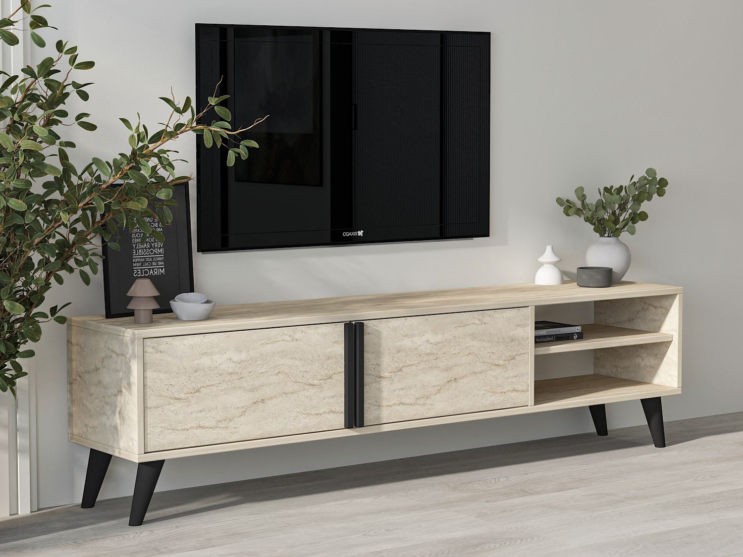 TV galds Kailua 2576 (Gaišs Travertine)