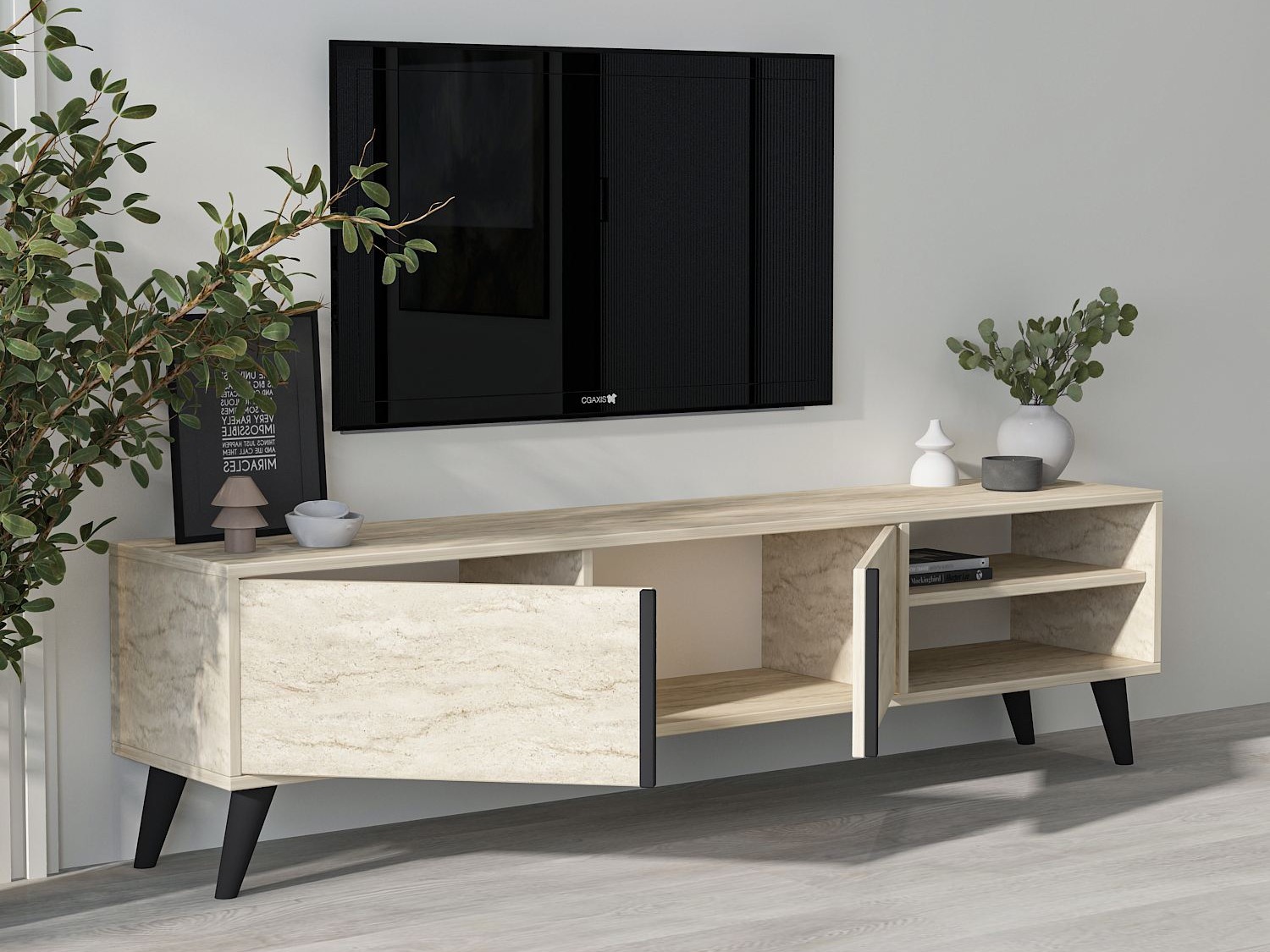 TV galds Kailua 2576 (Gaišs Travertine)