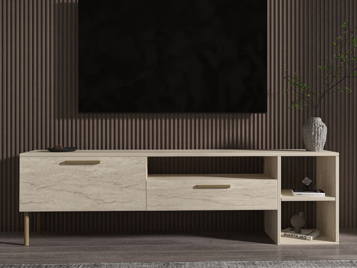 TV galds Kailua 2579 (Gaišs Travertine)