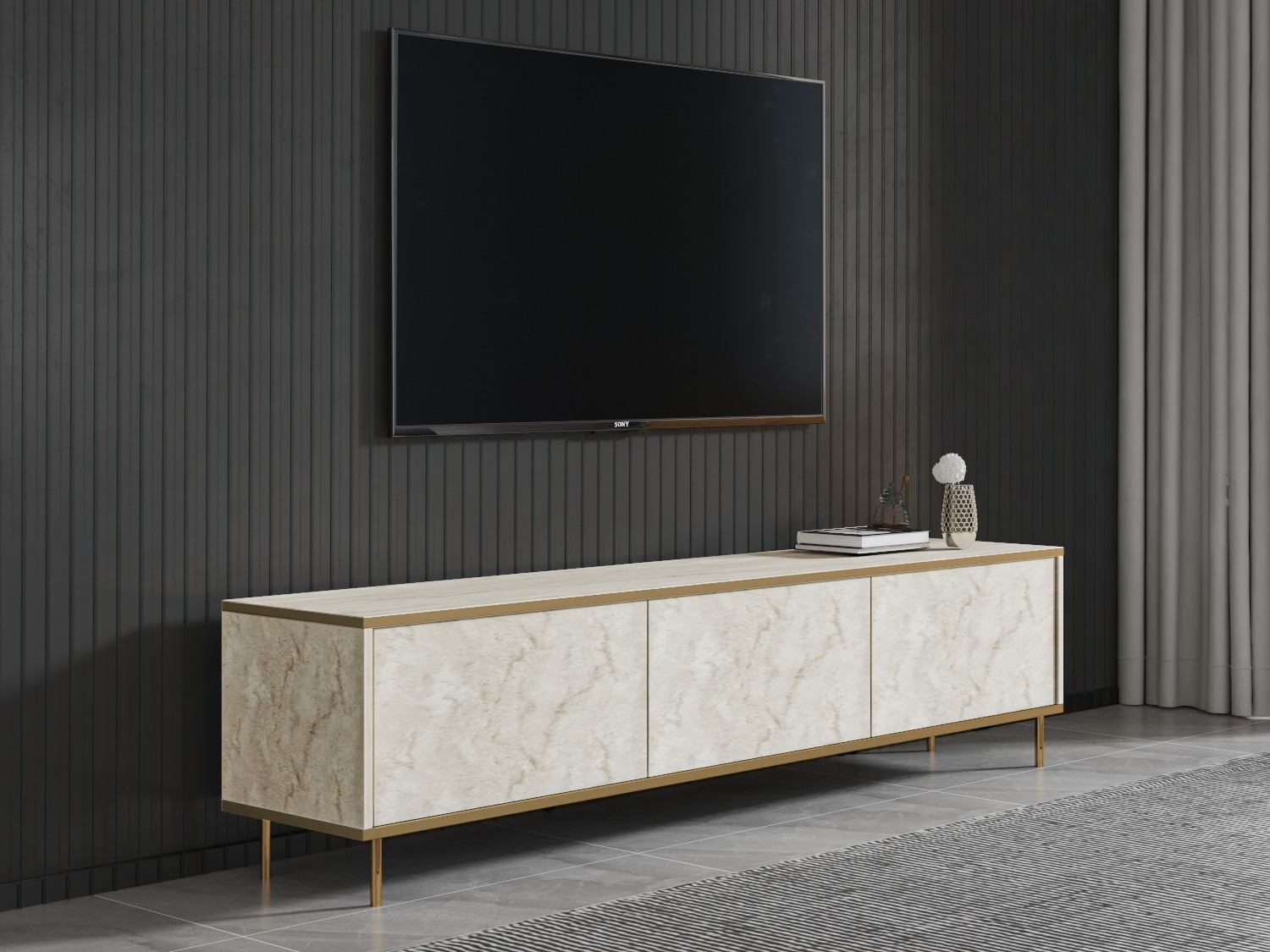 ТВ тумба Kailua 2573 (Светлый Travertine + Золотой)