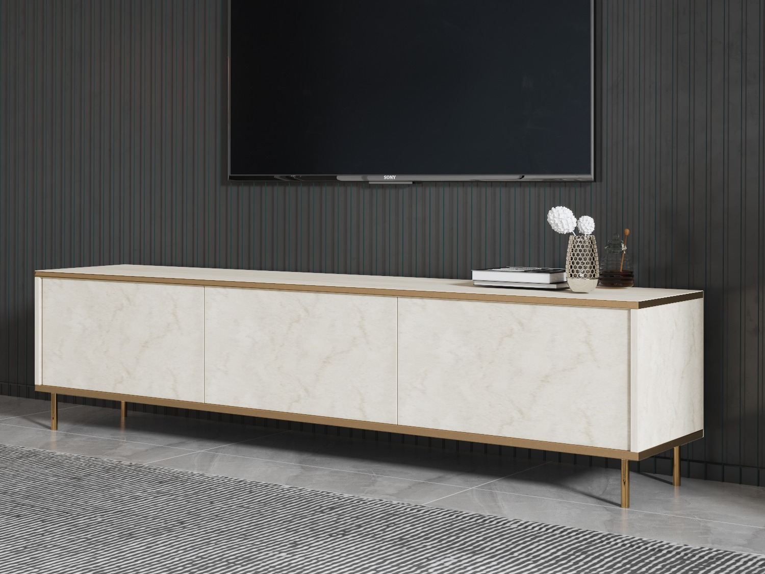 ТВ тумба Kailua 2573 (Светлый Travertine + Золотой)