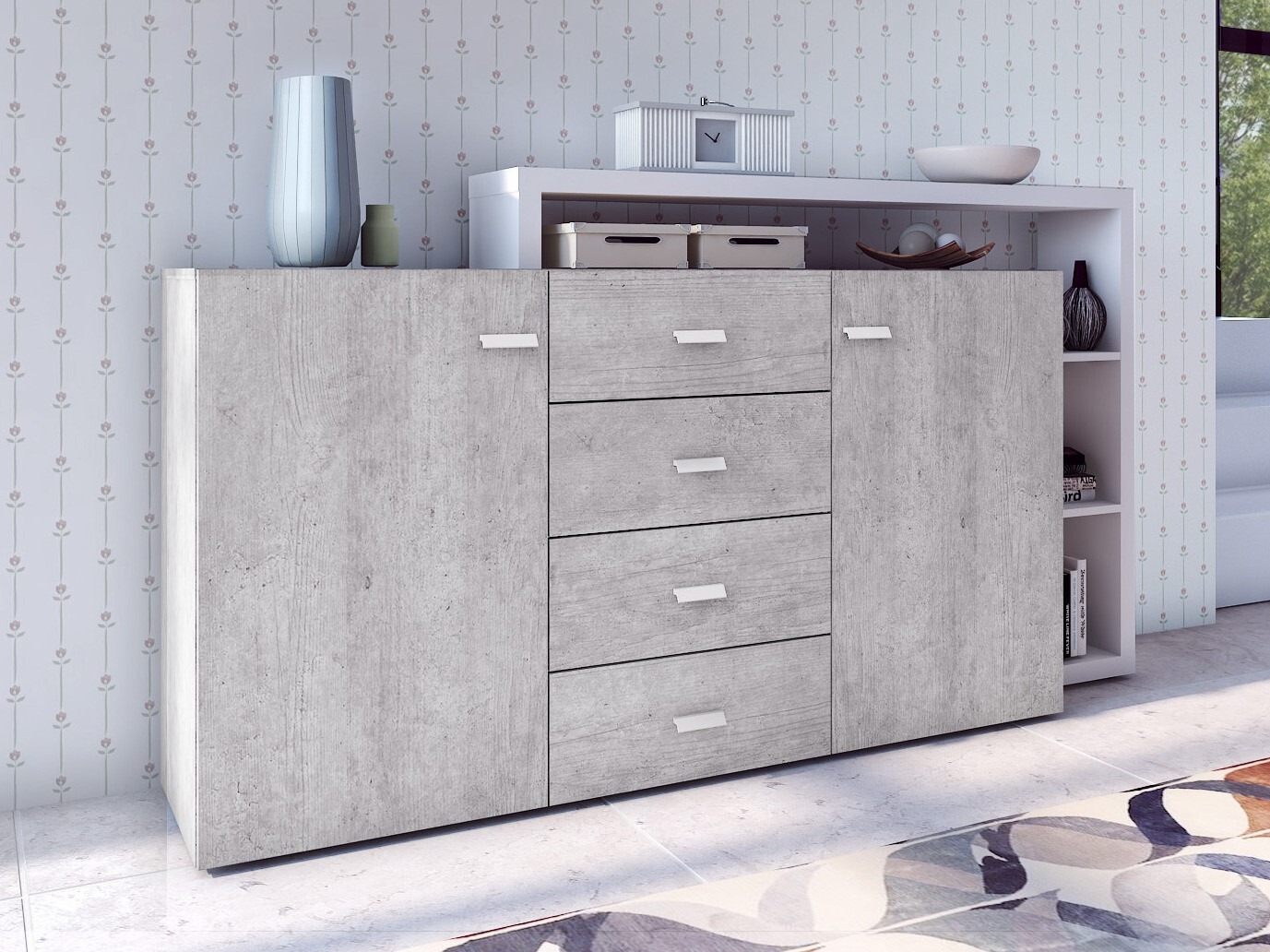 Kомод Lutiva 106 (Белый + Бетон)