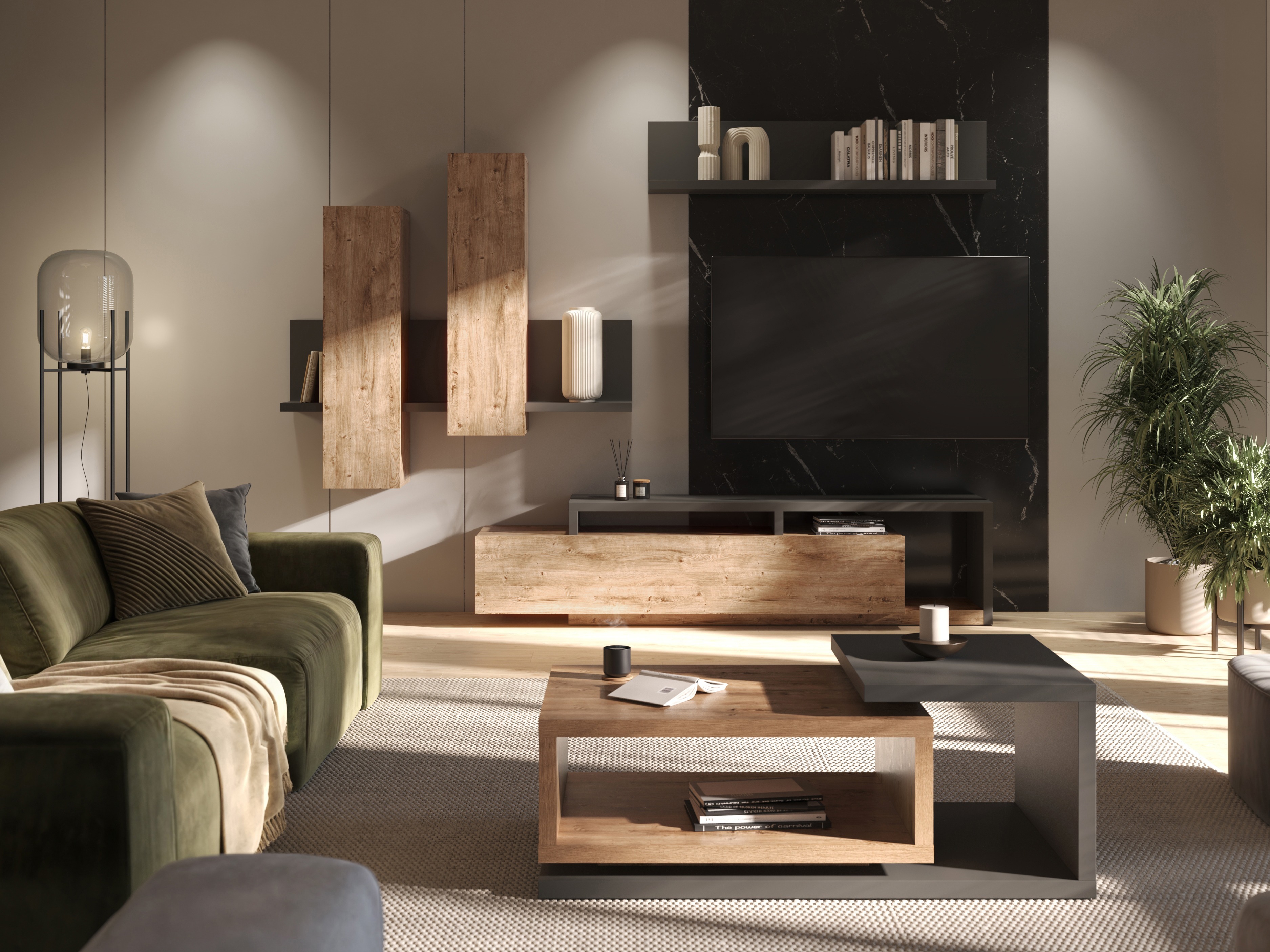 Настенные шкафы Lutiva 101 (Антрацит + Ribbec дуб)