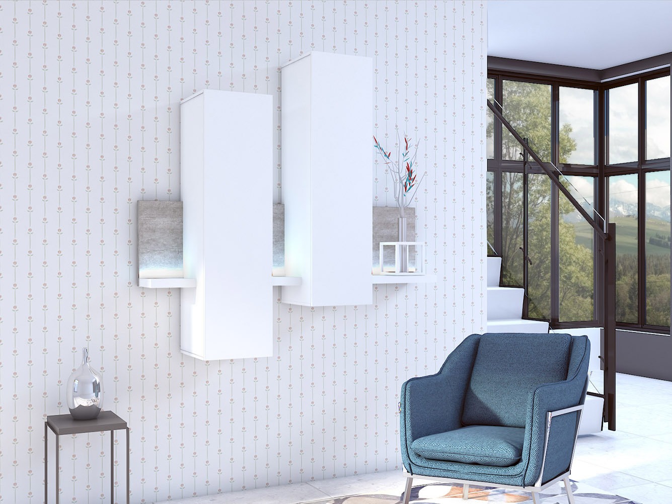 Настенные шкафы Lutiva 101 (Белый + Бетон)