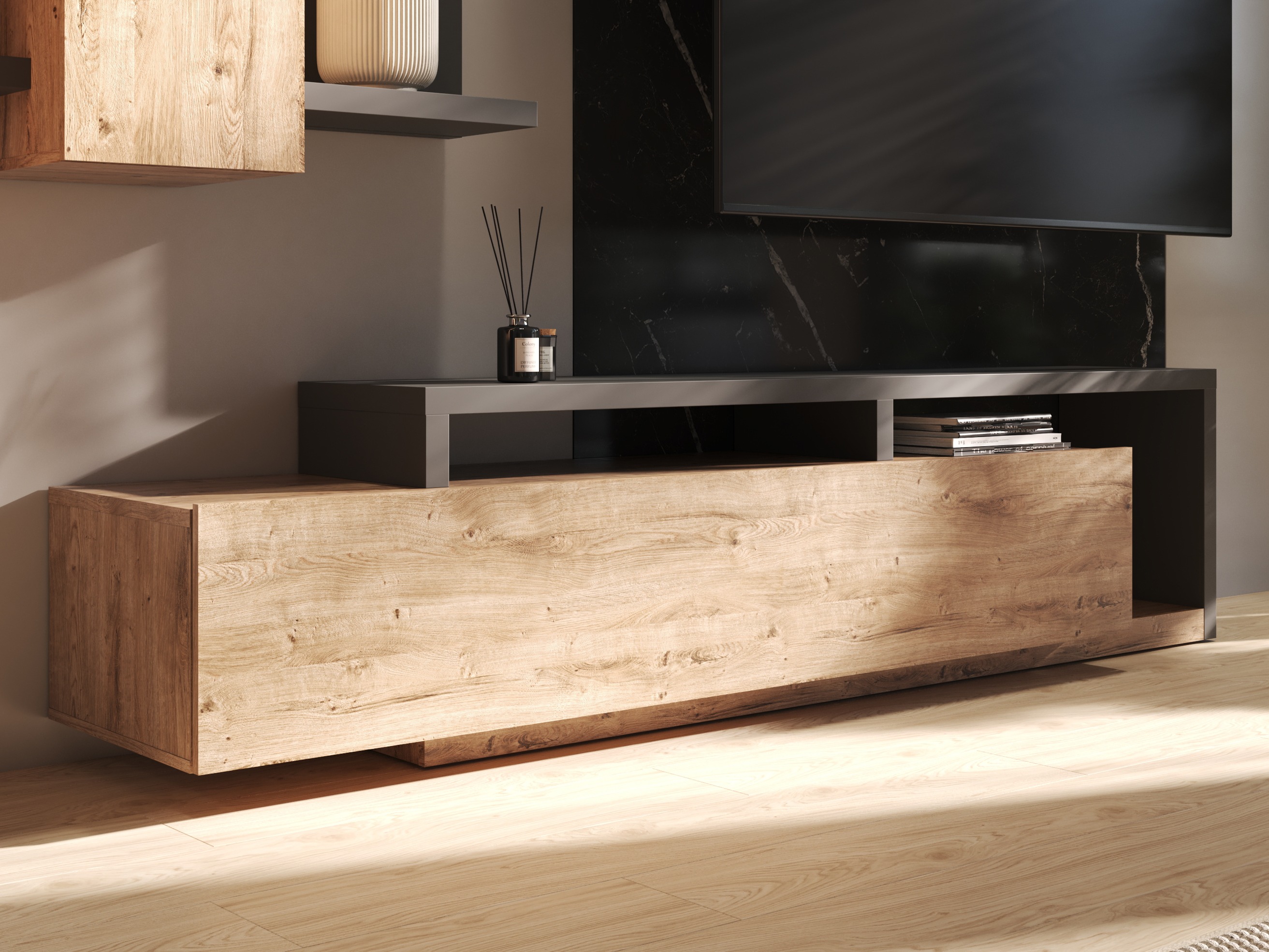 TV galds Lutiva 103 (Antracīts + Ribbec ozols)