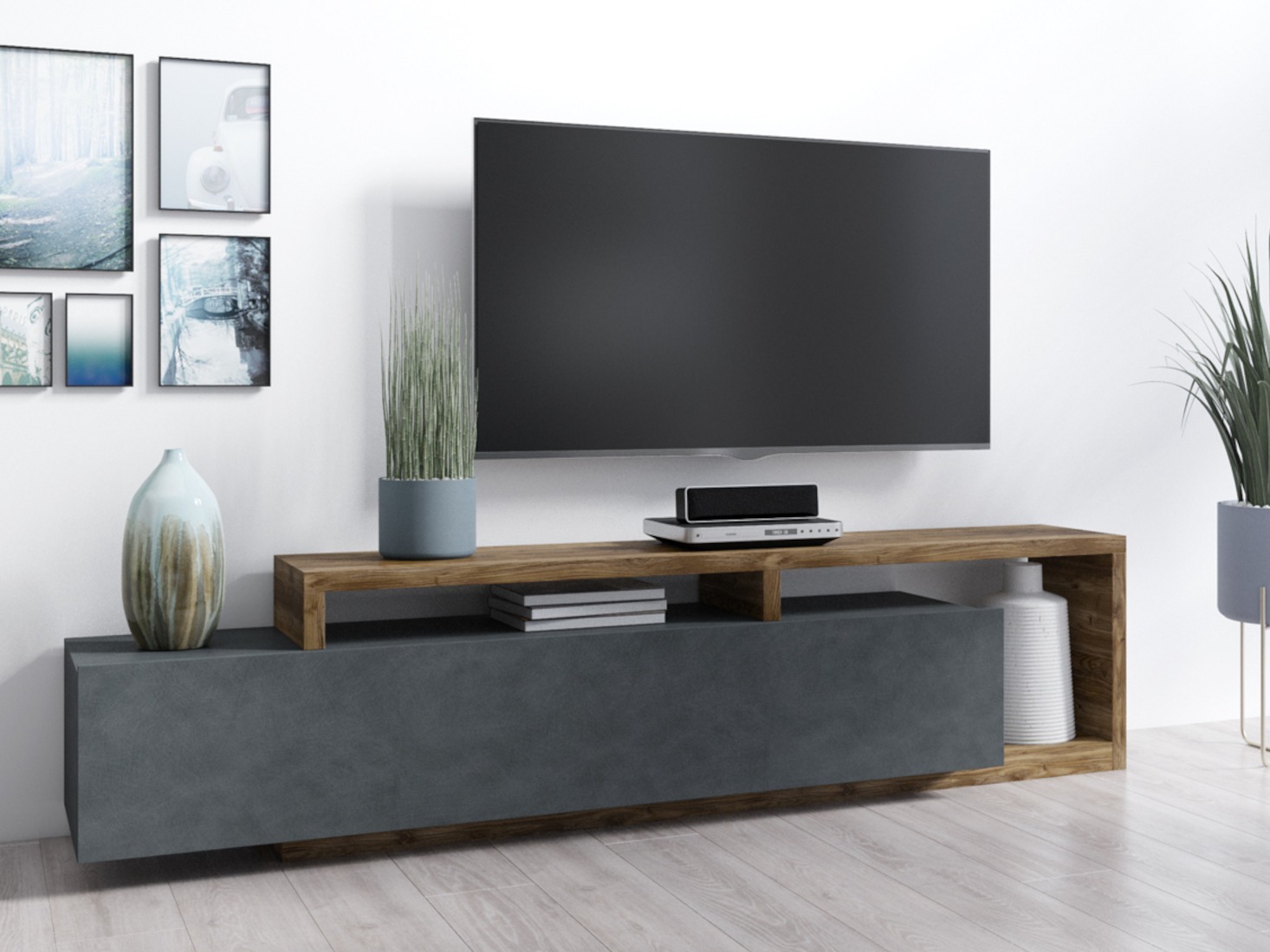 ТВ тумба Lutiva 103 (Матера серый + Темная ель)