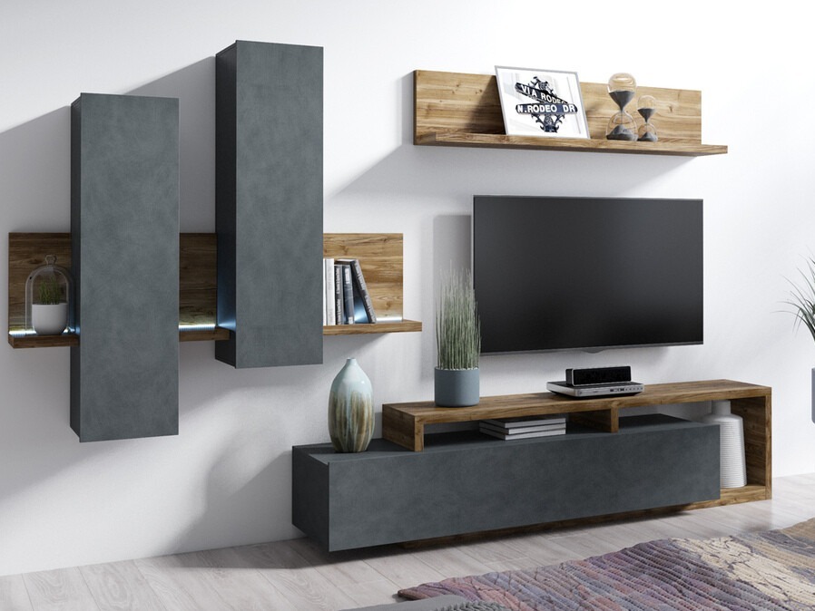 ТВ тумба Lutiva 103 (Матера серый + Темная ель)