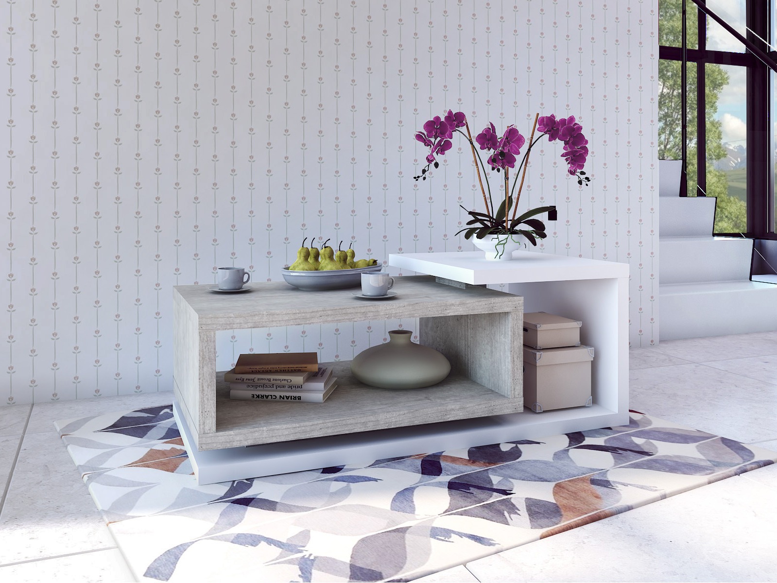 Журнальный столик Lutiva 104 (Белый + Бетон)