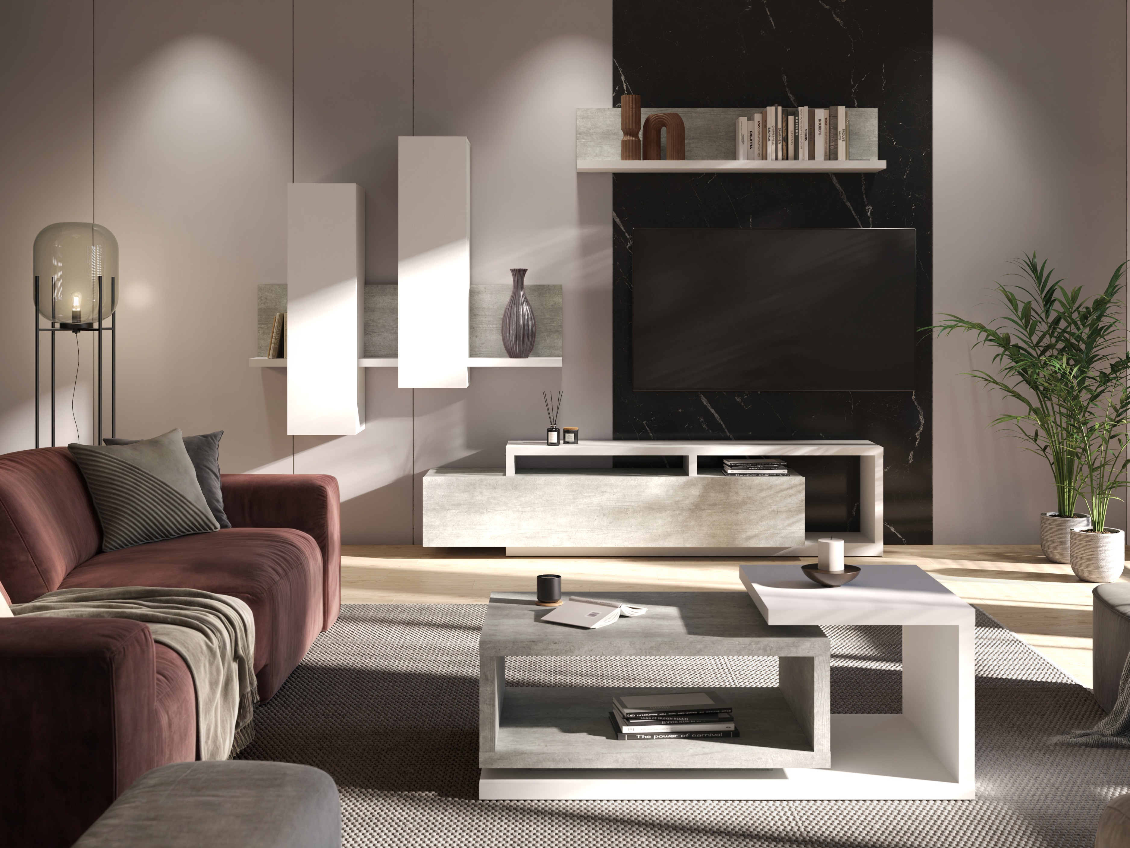 Журнальный столик Lutiva 104 (Белый + Бетон)