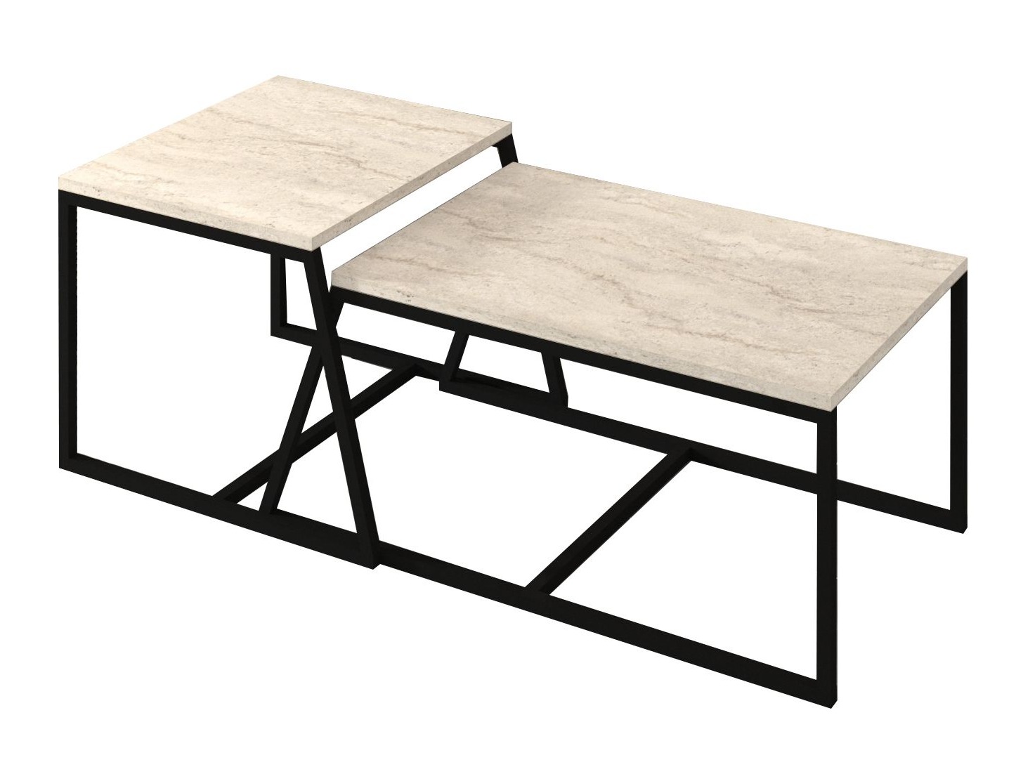 Комплект журнальных столиков Kailua 1804 (Светлый Travertine + Чёрный)