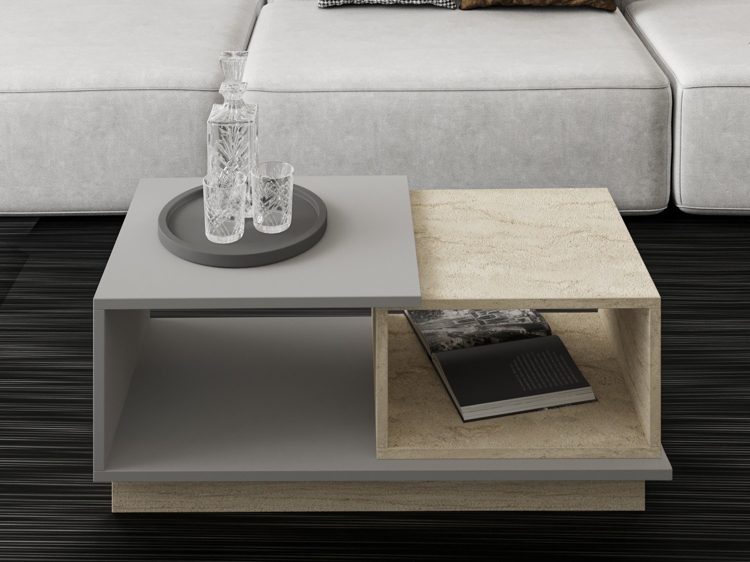 Žurnālu galdiņš Kailua 2582 (Pelēks + Gaišs Travertine)