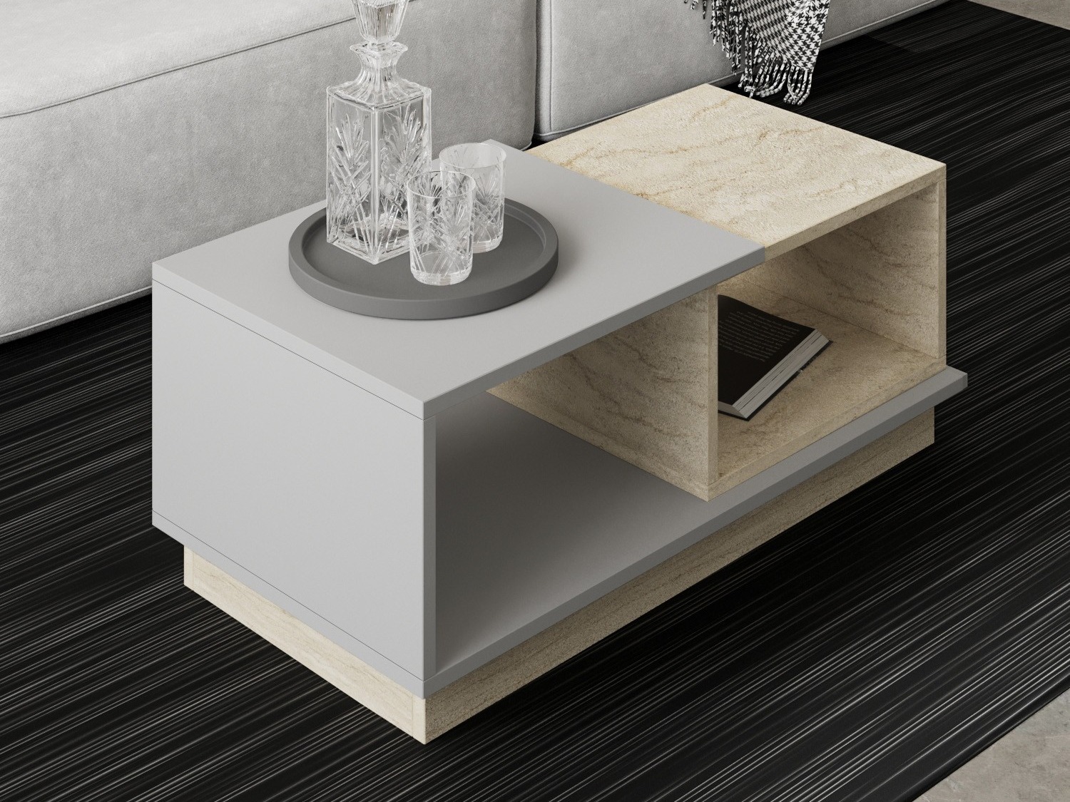 Žurnālu galdiņš Kailua 2582 (Pelēks + Gaišs Travertine)