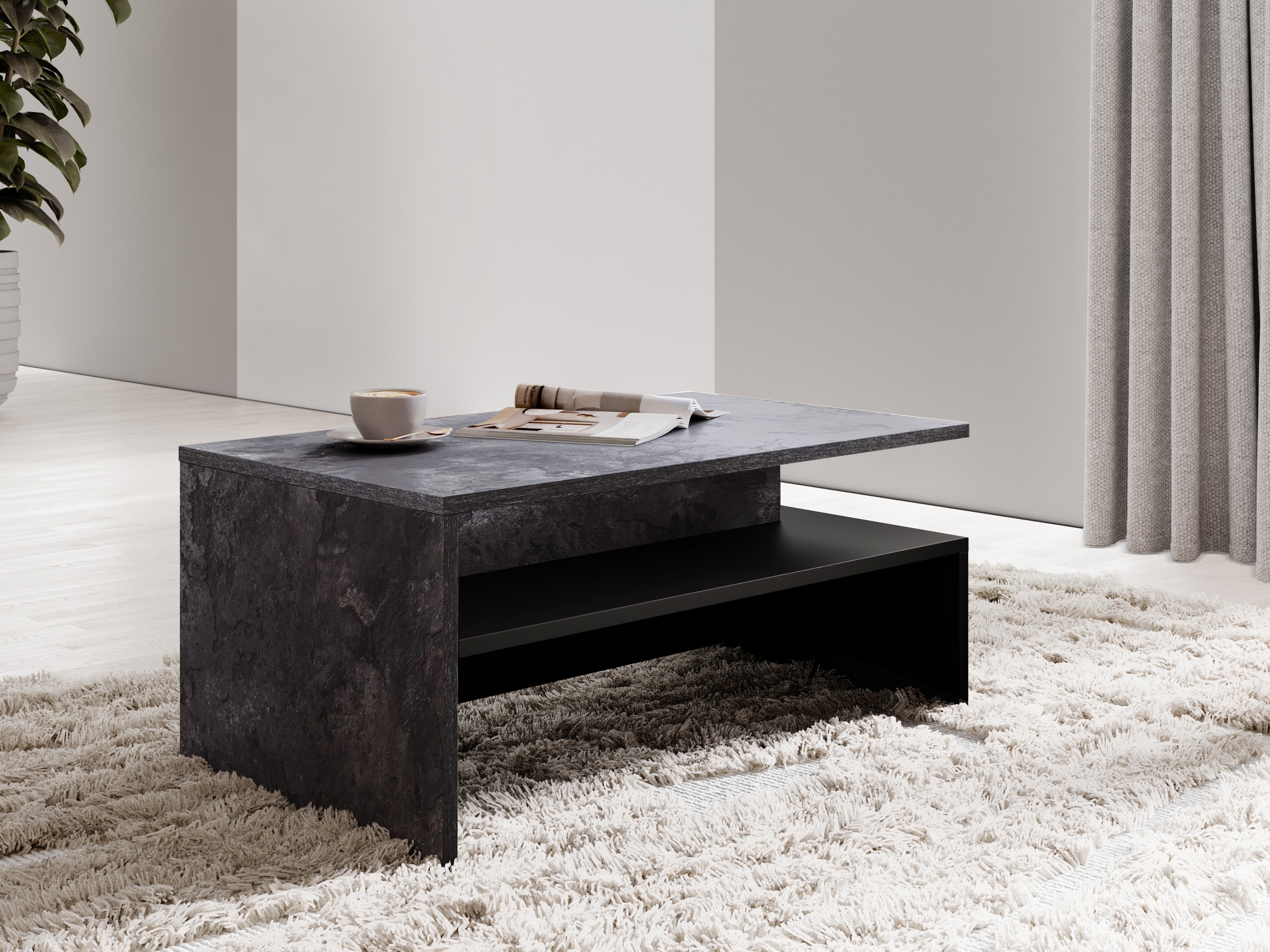 Žurnālu galdiņš Serodeu 103 (Tumšs betons + Melns)