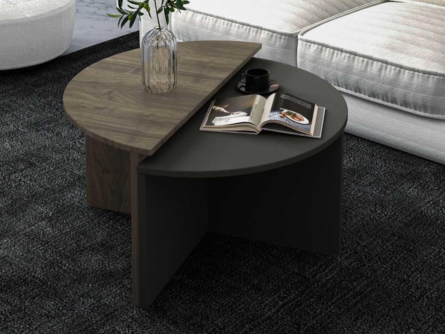 Žurnālu galdiņu komplekts Kailua 2581 (Antracīts + Riekstkoks)