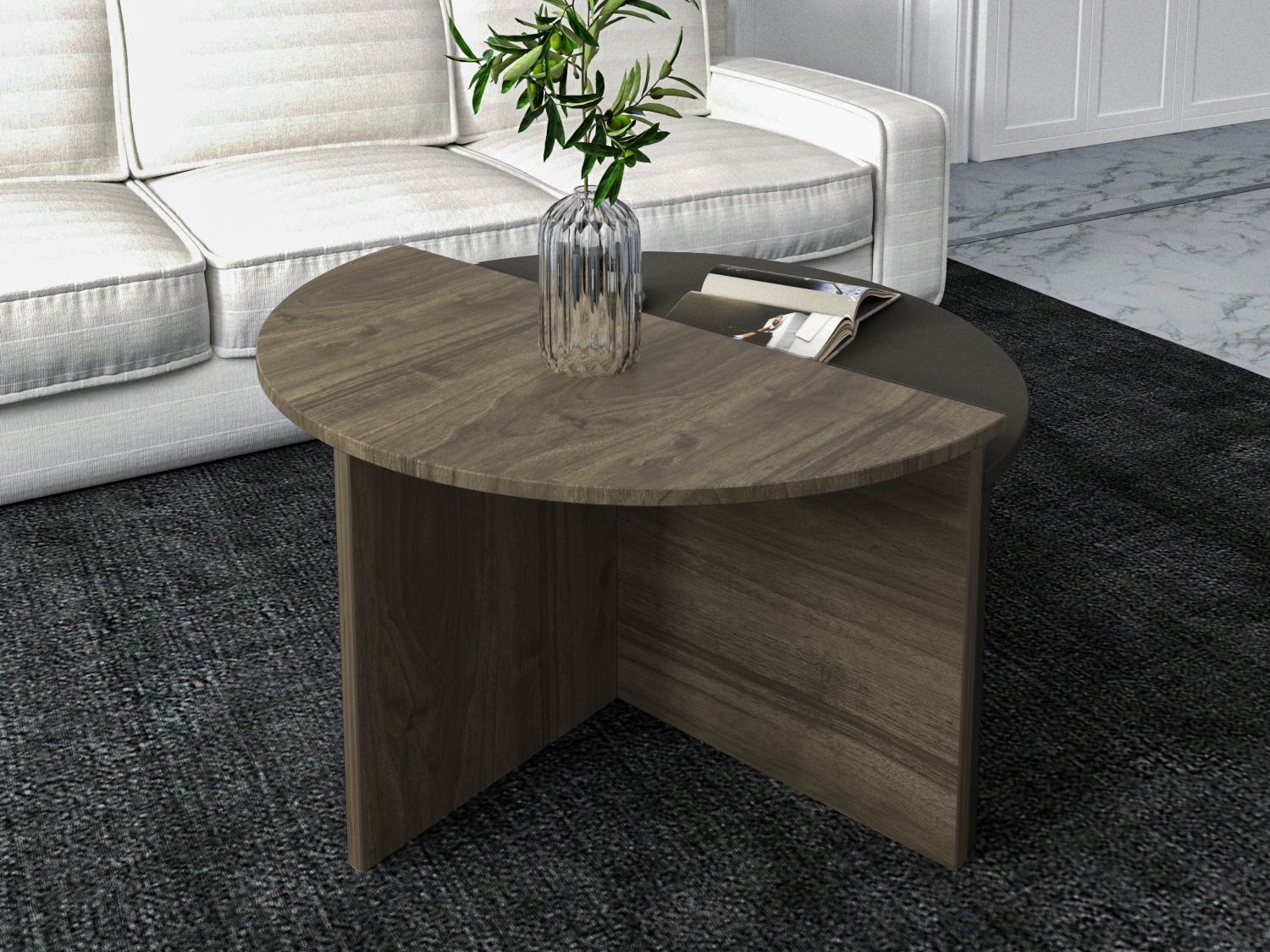 Žurnālu galdiņu komplekts Kailua 2581 (Antracīts + Riekstkoks)