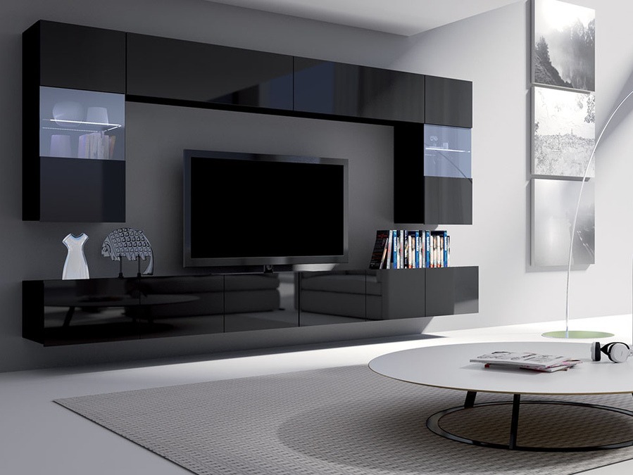 Настенные шкафы Tivdalu 101 (Чёрный + Глянцевый черный)