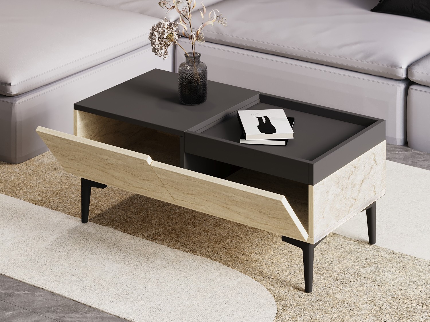 Žurnālu galdiņš Kailua 2586 (Gaišs Travertine + Antracīts)