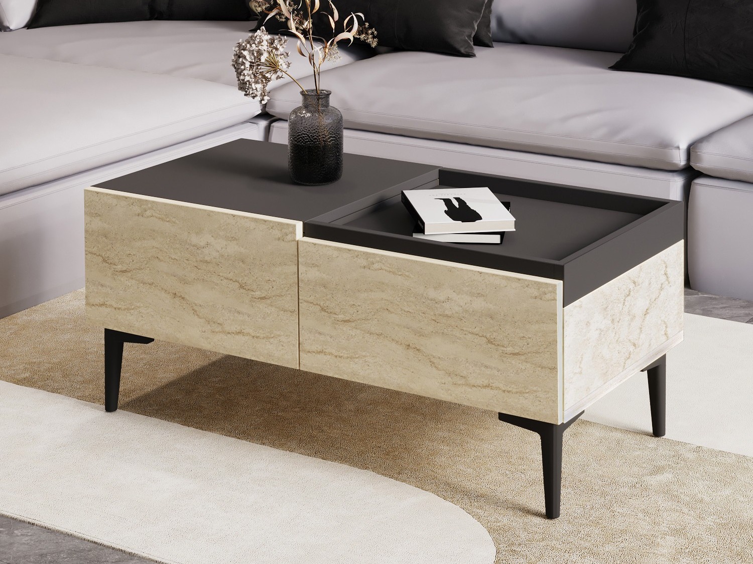 Žurnālu galdiņš Kailua 2586 (Gaišs Travertine + Antracīts)