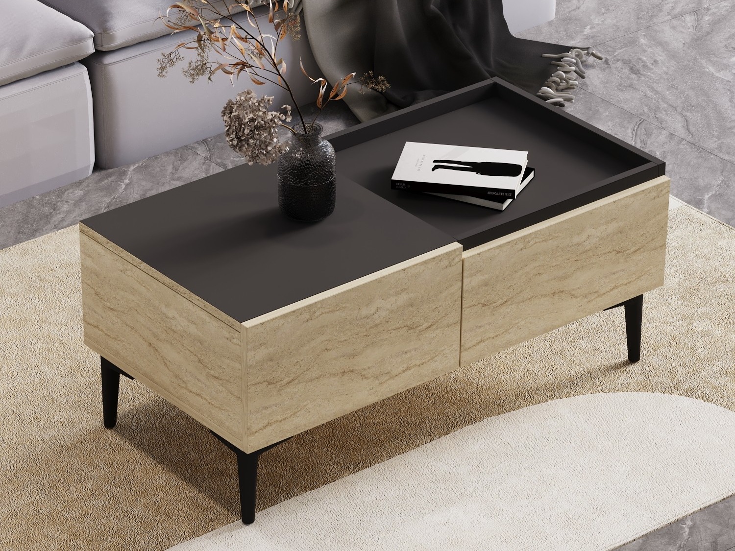 Žurnālu galdiņš Kailua 2586 (Gaišs Travertine + Antracīts)