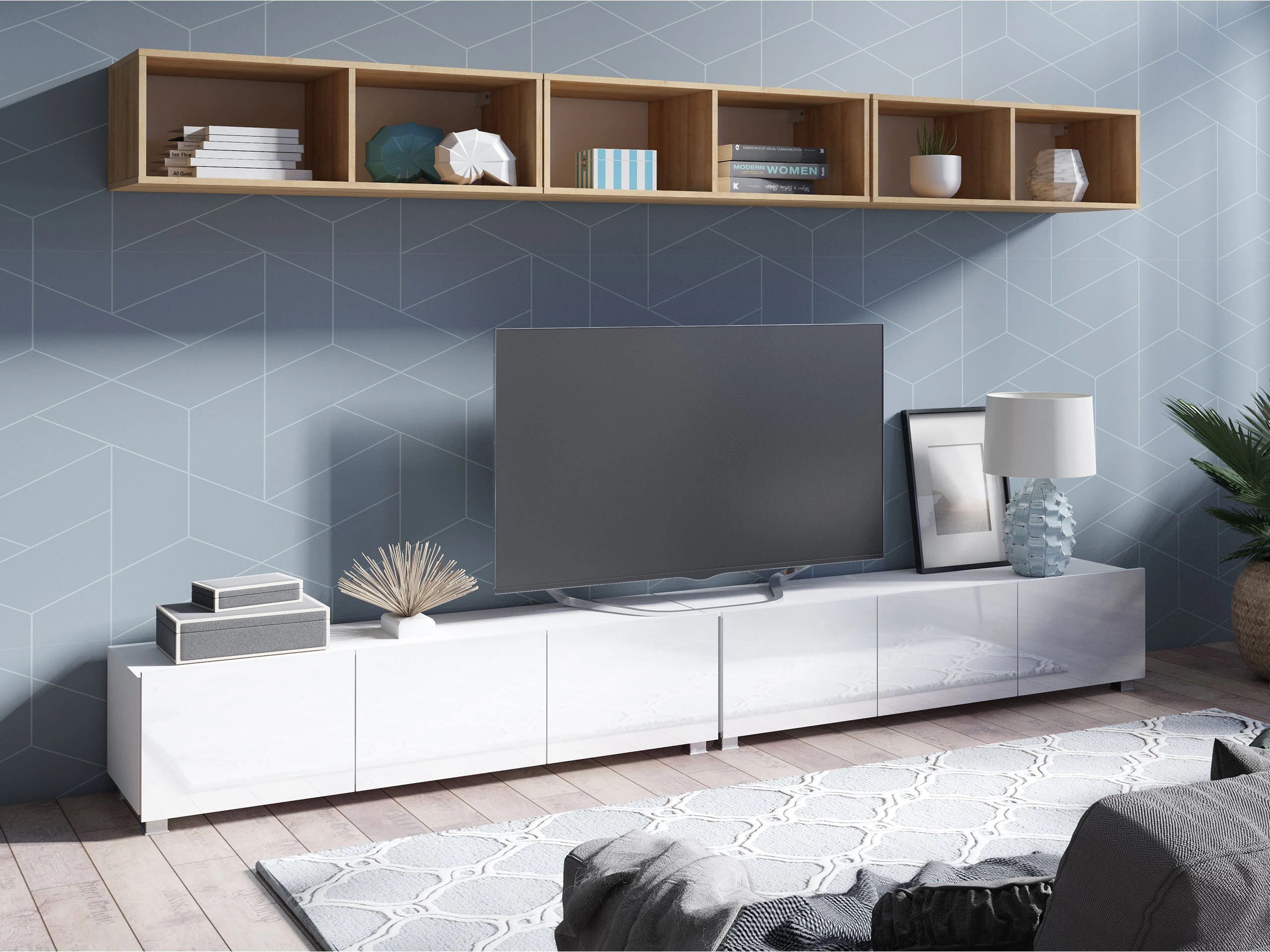 Набор для гостиной Tivdalu 153 (Белый + Глянцевый белый + Золотистый дуб)