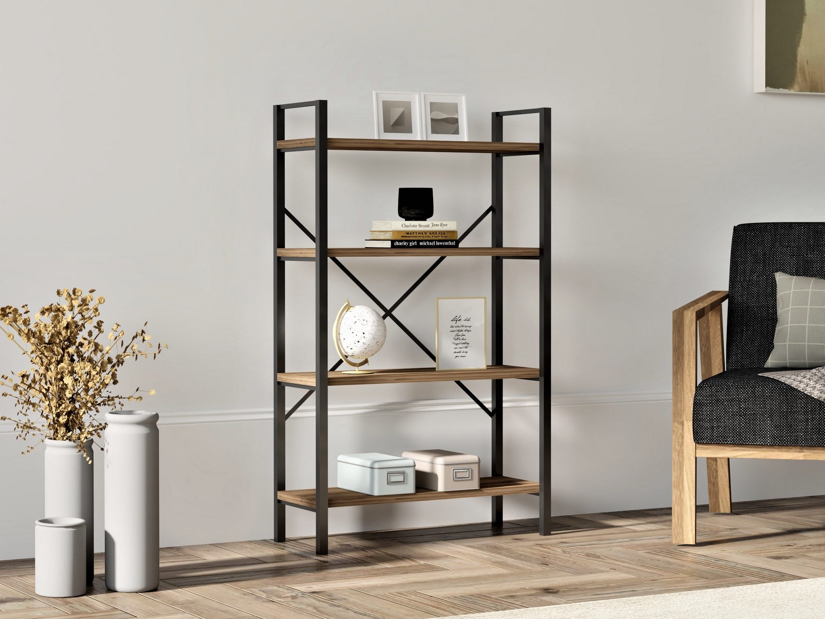 Стеллаж Kailua 2598 (Грецкий орех + Чёрный)