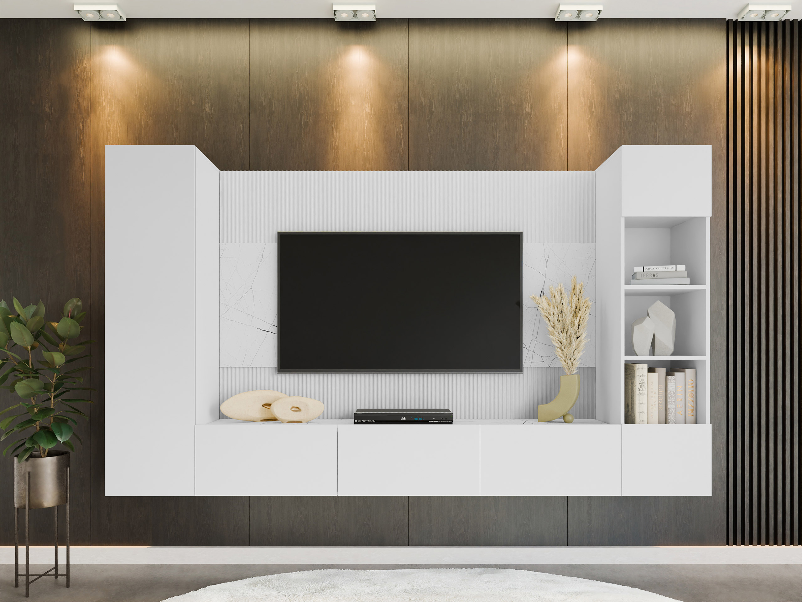 Viesistabas komplekts Comfivo 450 (Balts + Balts marmors)