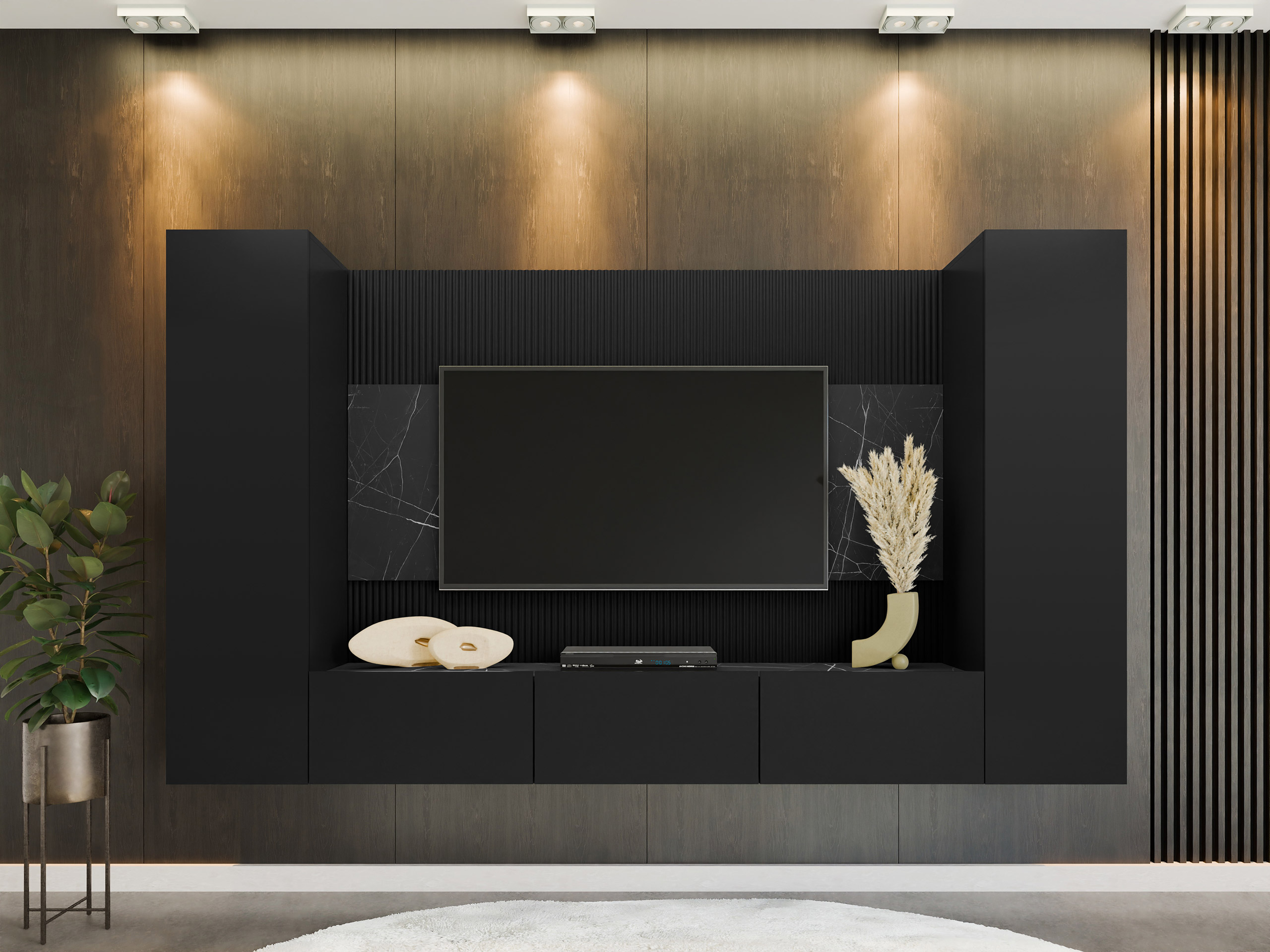 Viesistabas komplekts Comfivo 451 (Melns + Melnais marmors)