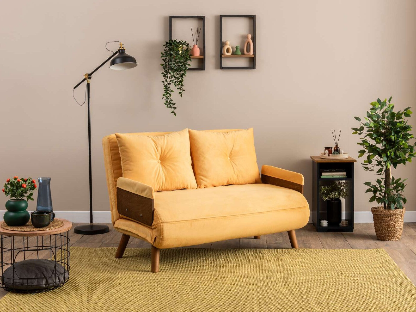 Dīvāns gulta Altadena 606 (Gaiši dzeltens)