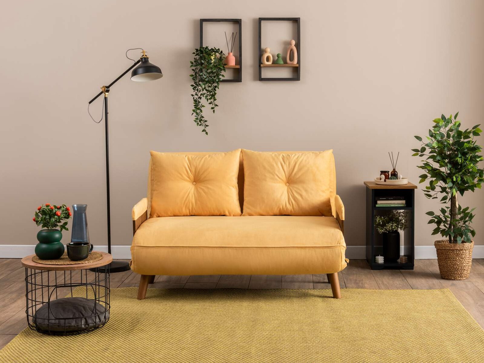 Dīvāns gulta Altadena 606 (Gaiši dzeltens)