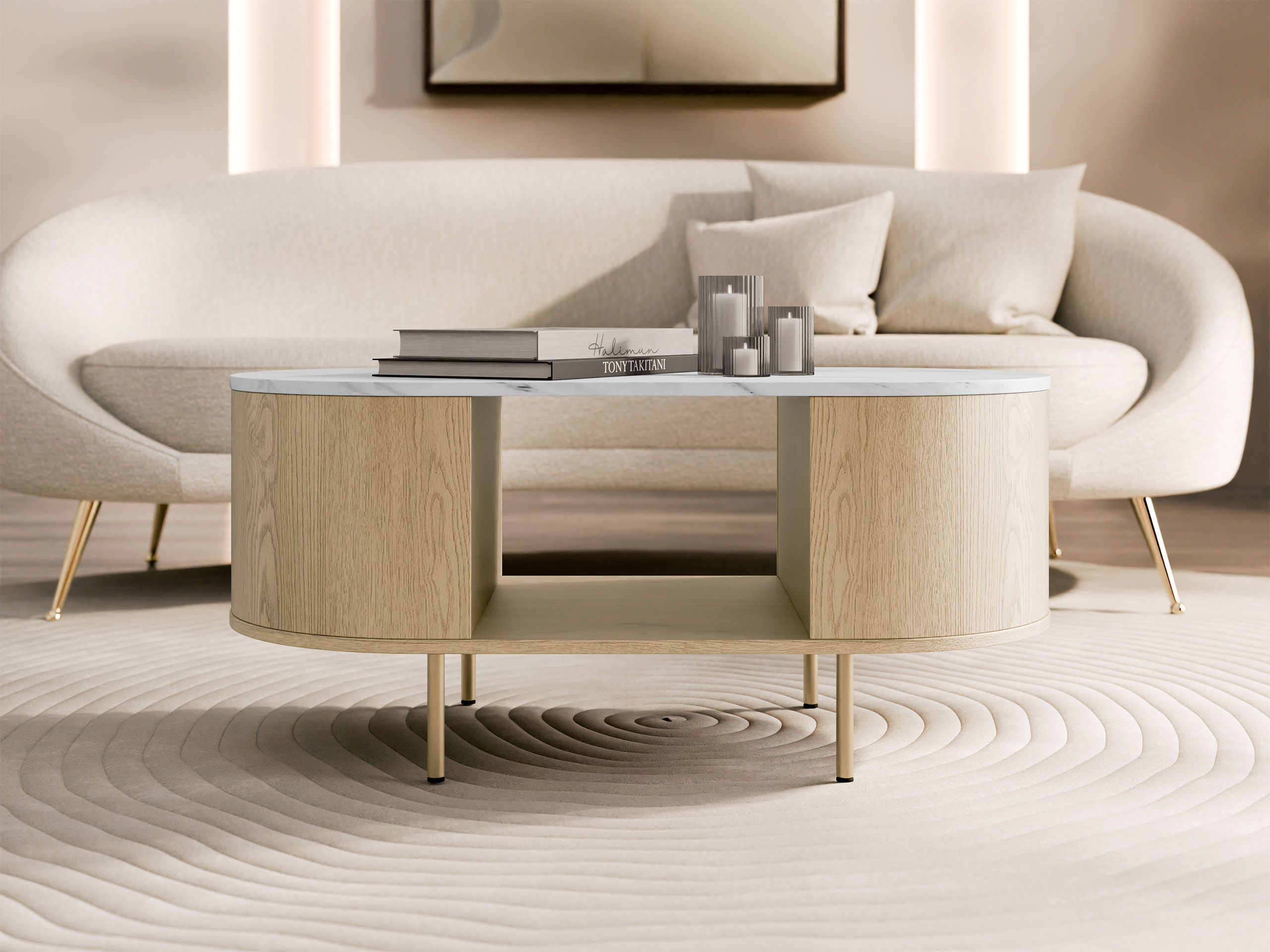 Журнальный столик Comfivo Livtena 104 (Белый мрамор + Золотой)