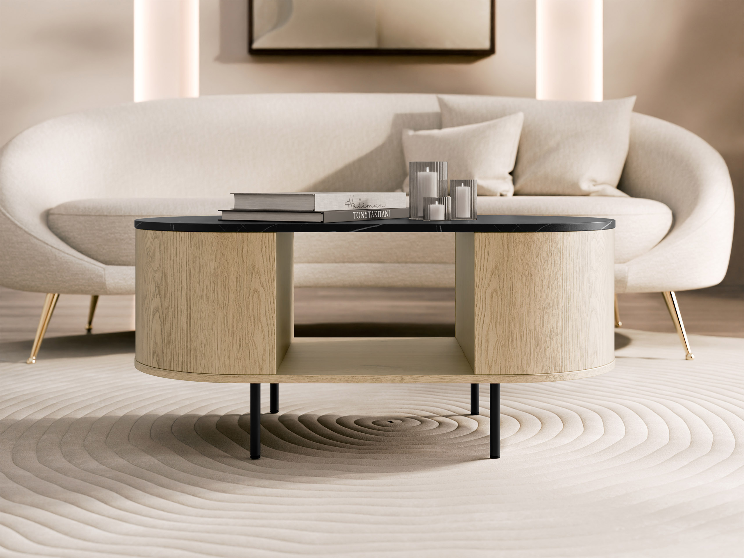 Žurnālu galdiņš Comfivo Livtena 104 (Melnais marmors + Melns)