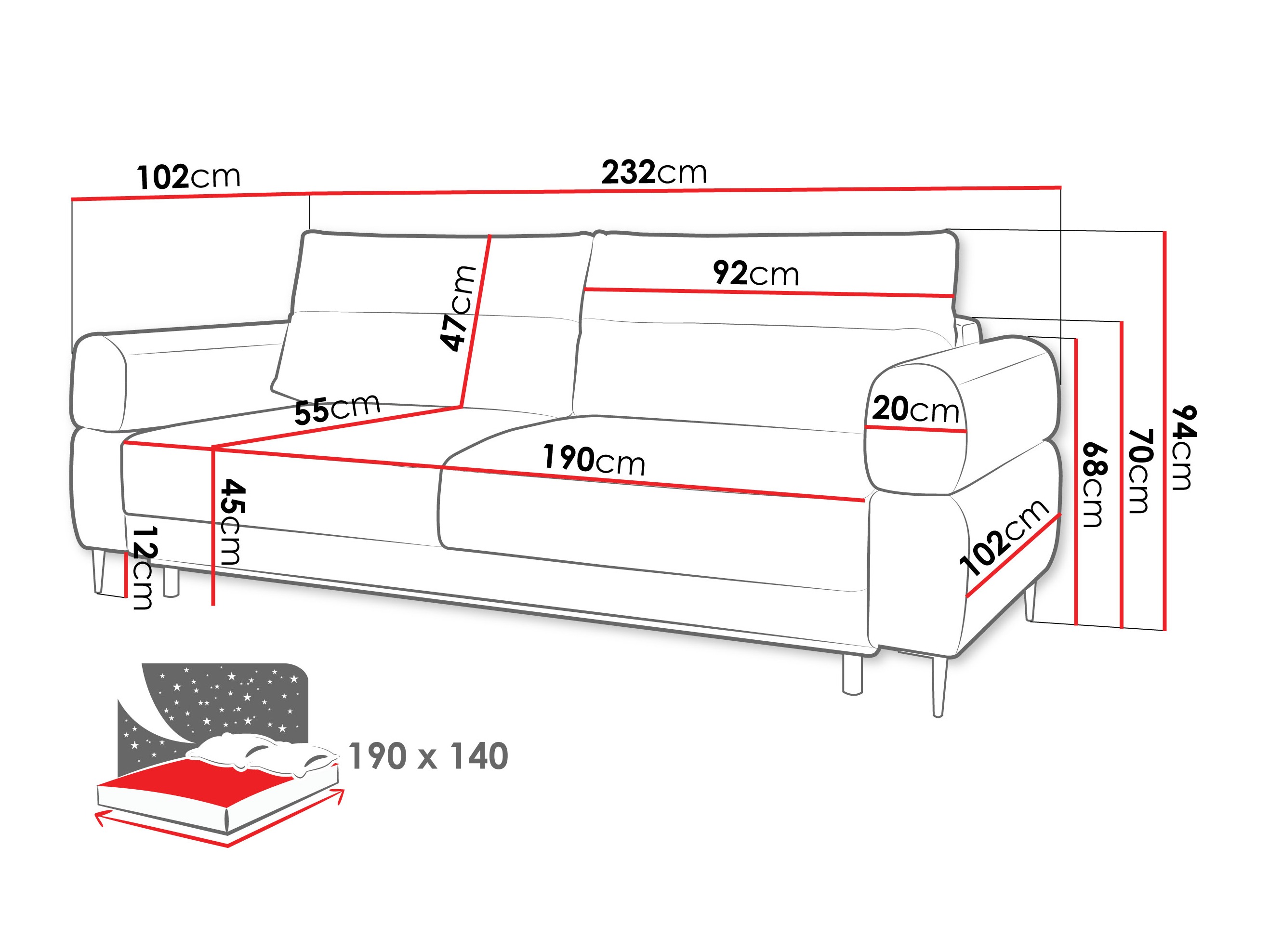Dīvāns gulta ComfiDream 199 (Blur 20)