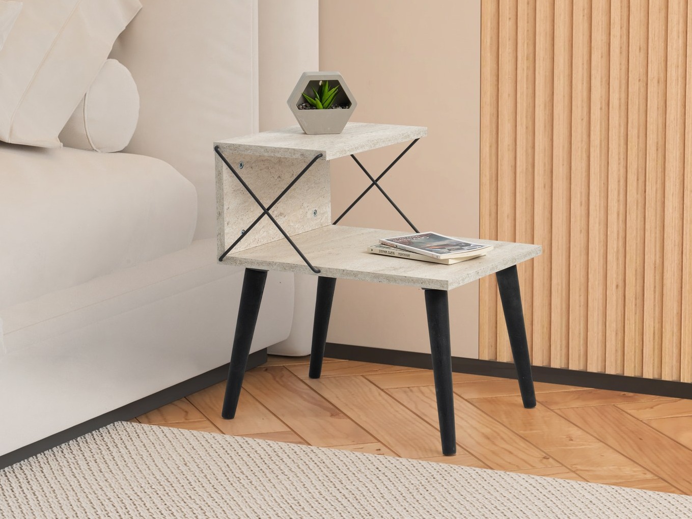 Naktsgaldiņš Kailua 368 (Gaišs travertīns + Melns)