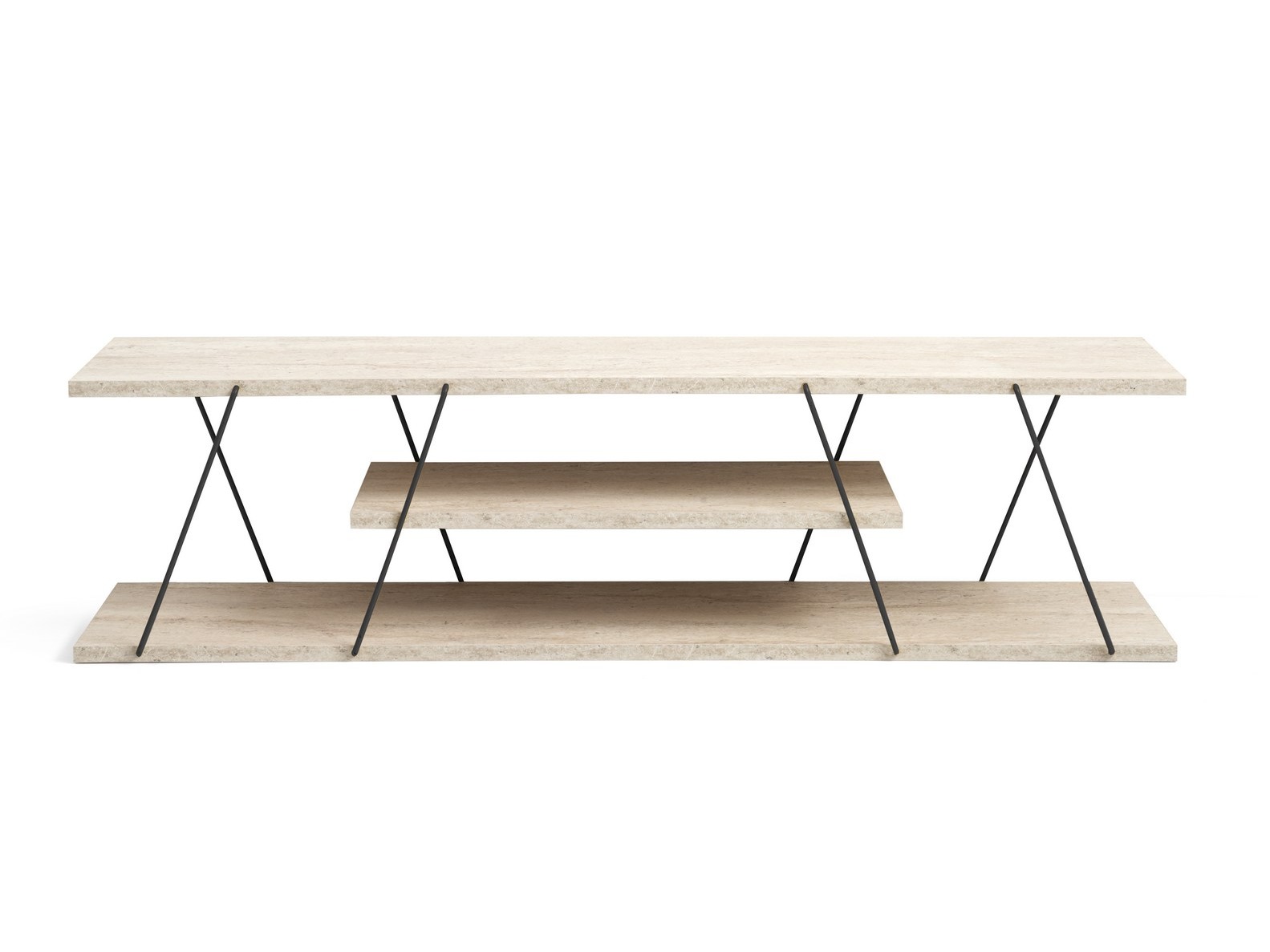 TV galds Kailua 365 (Gaišs travertīns + Melns)