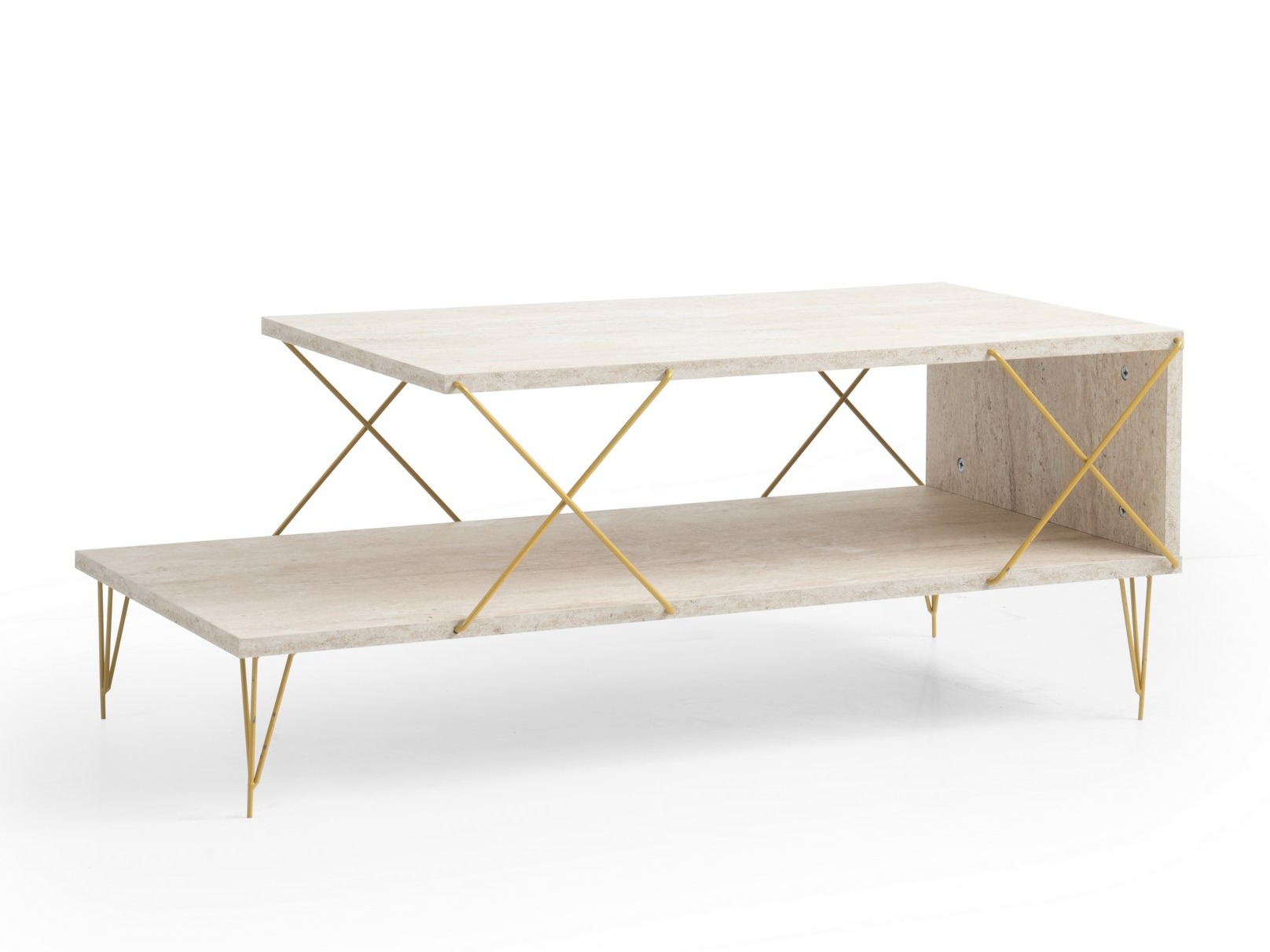 Žurnālu galdiņš Kailua 384 (Gaišs travertīns + Zelta)