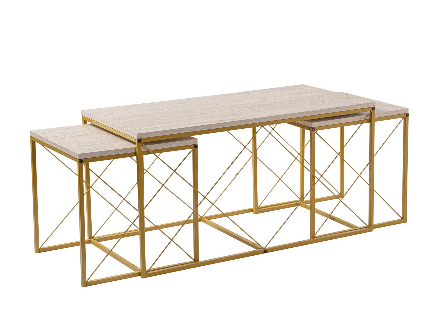 Žurnālu galdiņu komplekts Kailua 2619 (Gaišs travertīns + Zelta)